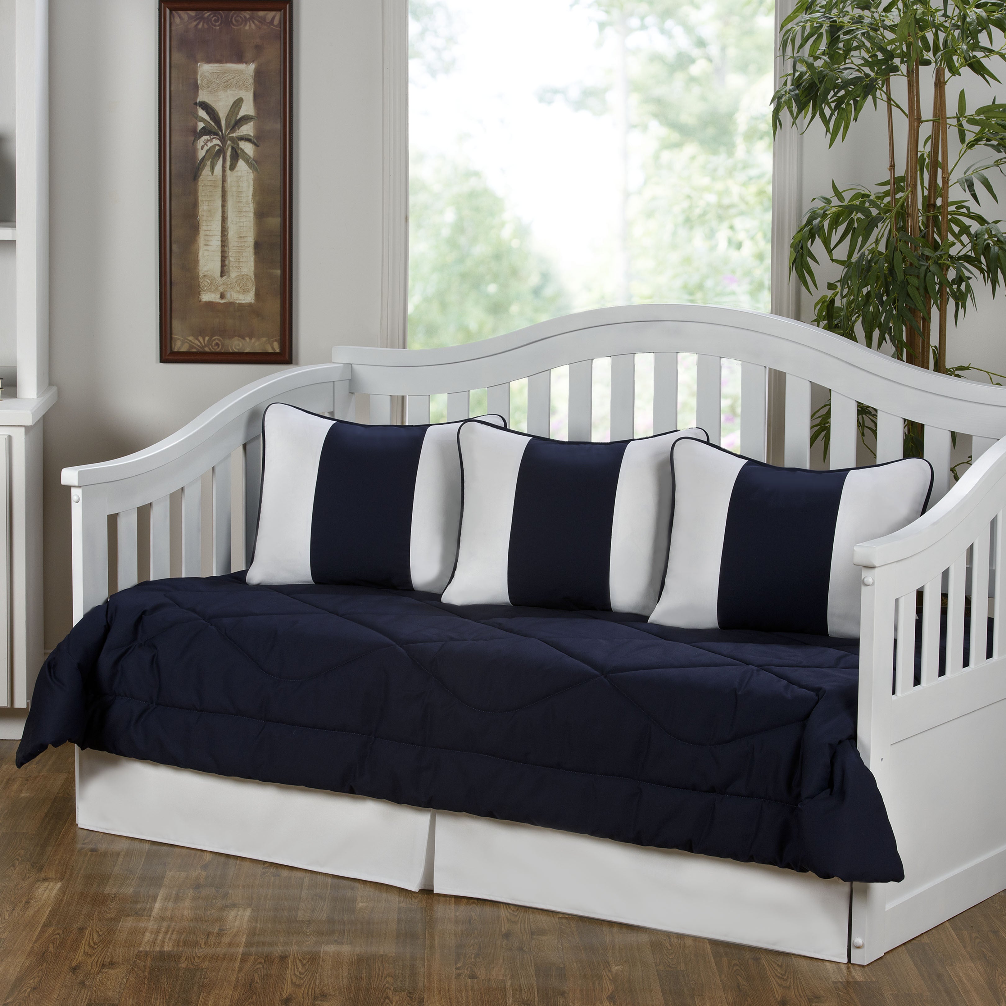 Cabana Navy Blue And White 5 Piece Cotton Daybed Set