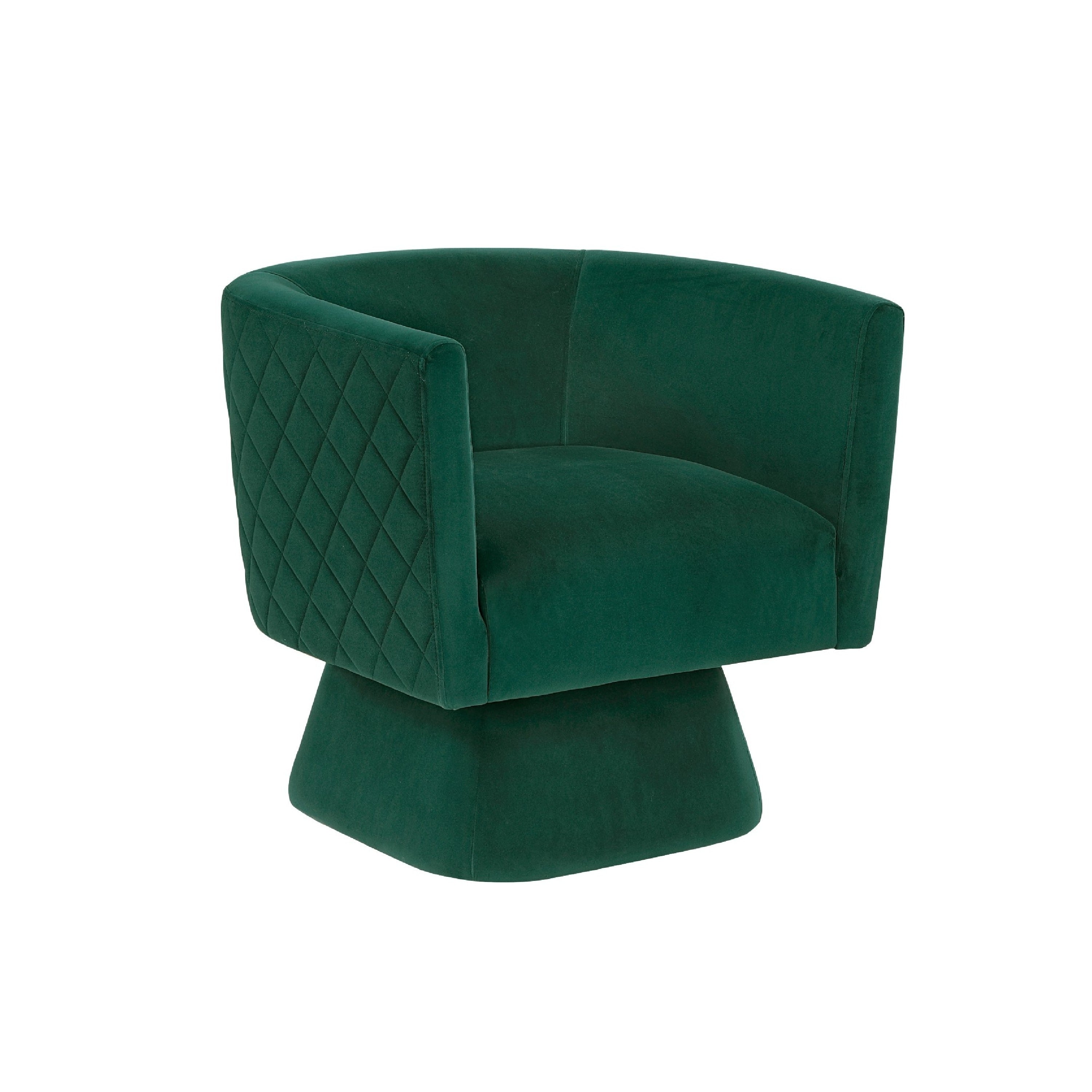 Cabe Swivel Accent Armchair Diamond Stitch Back Emerald Green Velvet