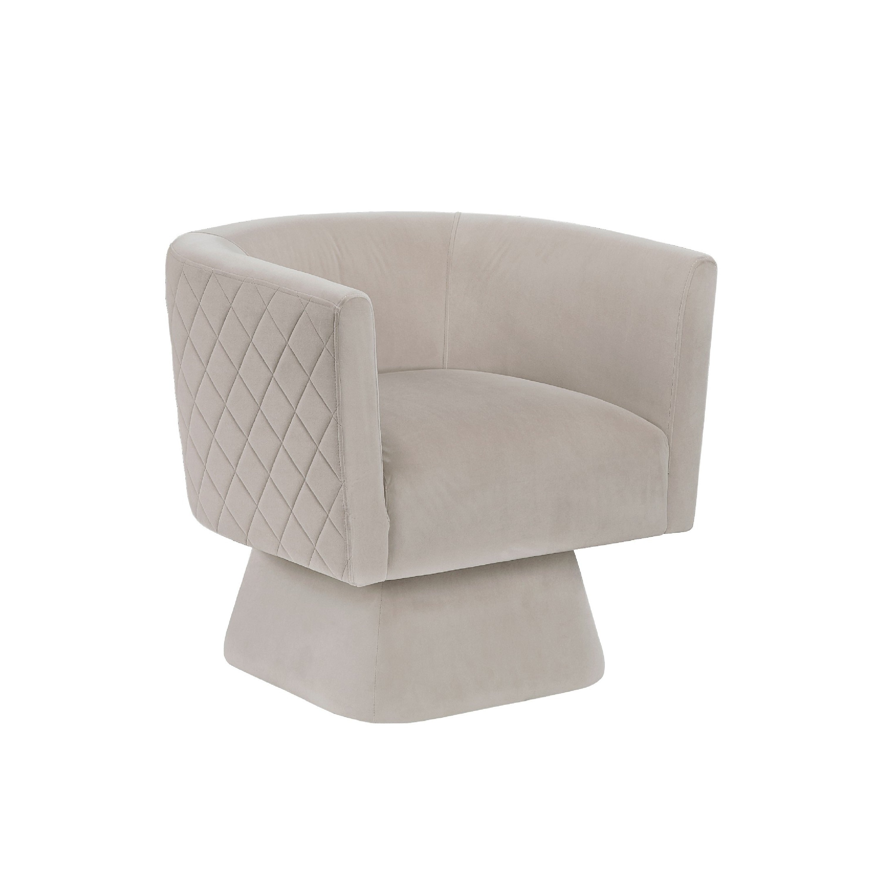 Cabe Swivel Accent Armchair Diamond Stitch Back Taupe Brown Velvet