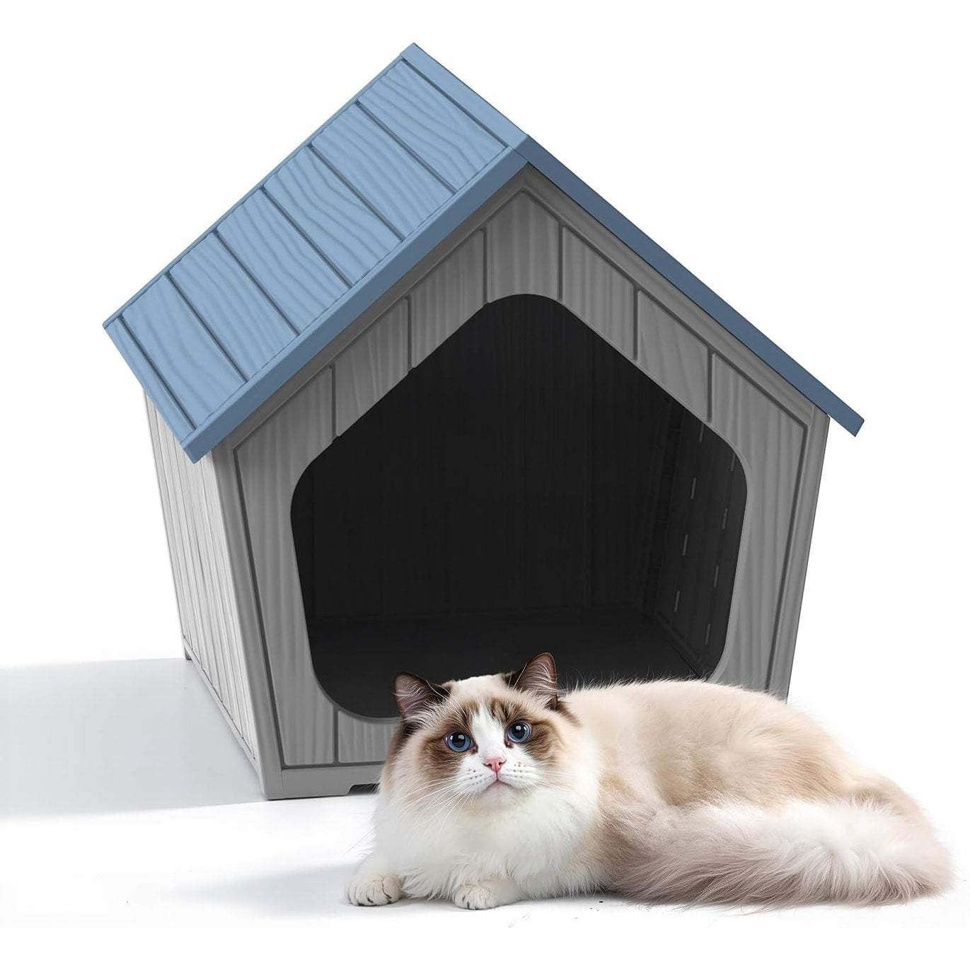 Cabin Style Cat House Durable Waterproof Resin Shelter For Small Medium Large Cats Easy Assembly