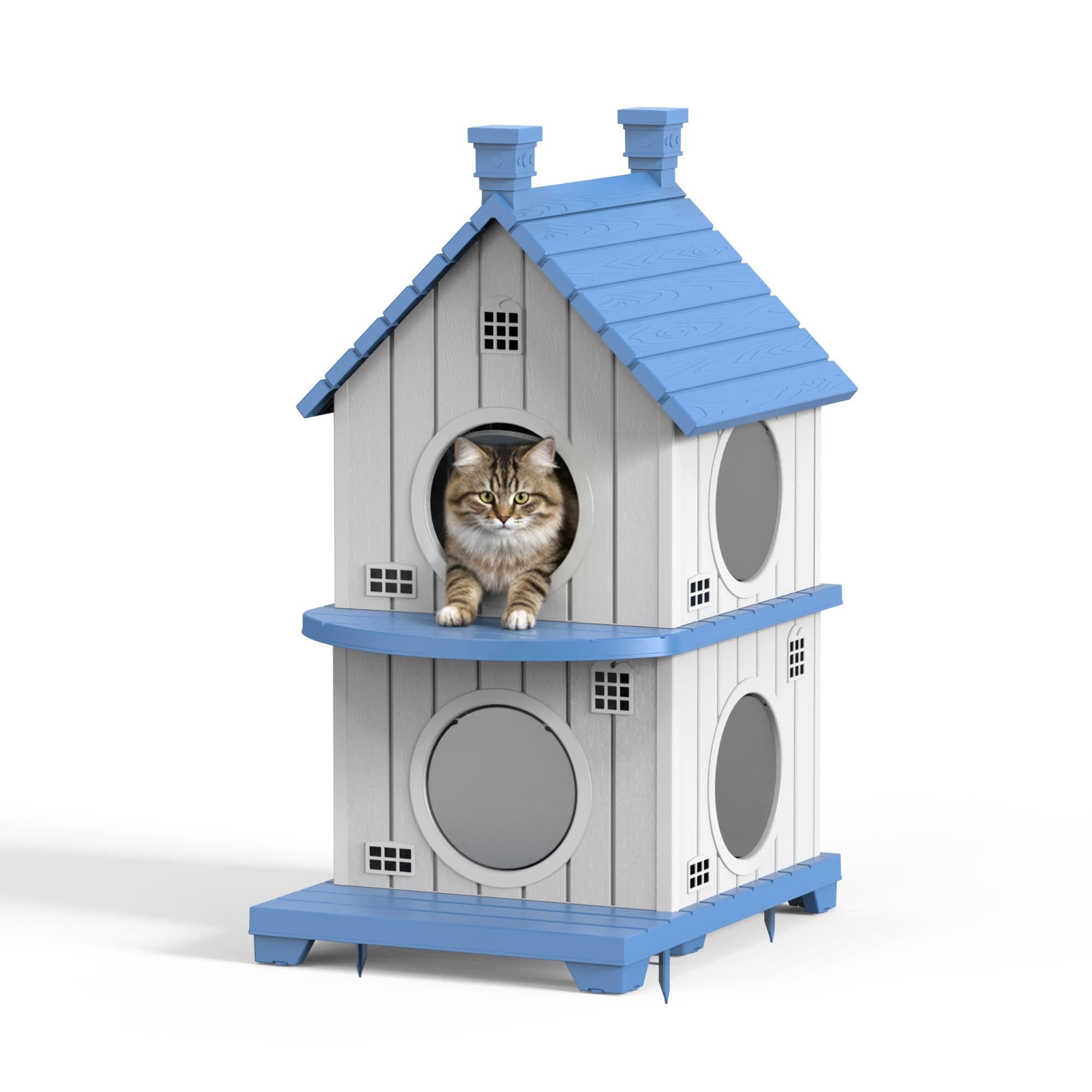 Cabin Style Pet House Multi Level Stackable With Porch For Indoor And Outdoor Cats Small Animals