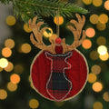 Red Plaid Deer Silhouette Round Fabric Christmas Ornament 6 N A