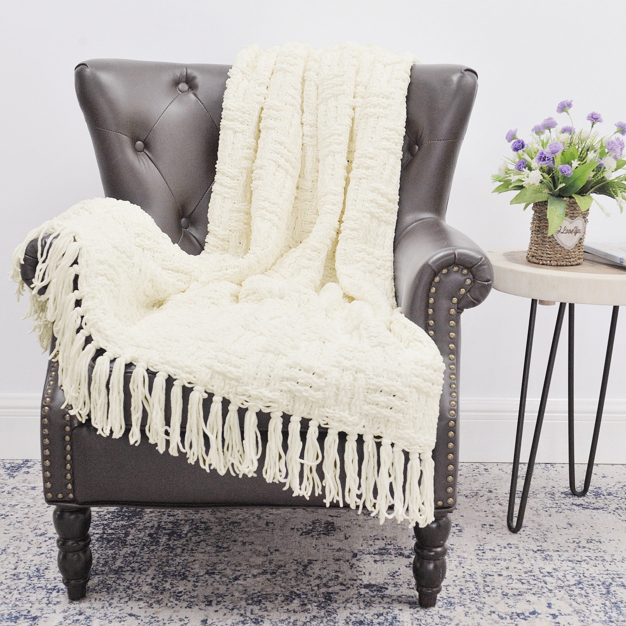 Boon Cable Knitted Couch Cover Throw Blanket