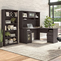Porch Den Hale L Shaped Desk With Hutch And 5 Shelf Bookcase In Heather Gray