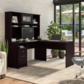 Bush Furniture Cabot 60W L Shaped Computer Desk With Hutch And Drawers In Espresso Oak