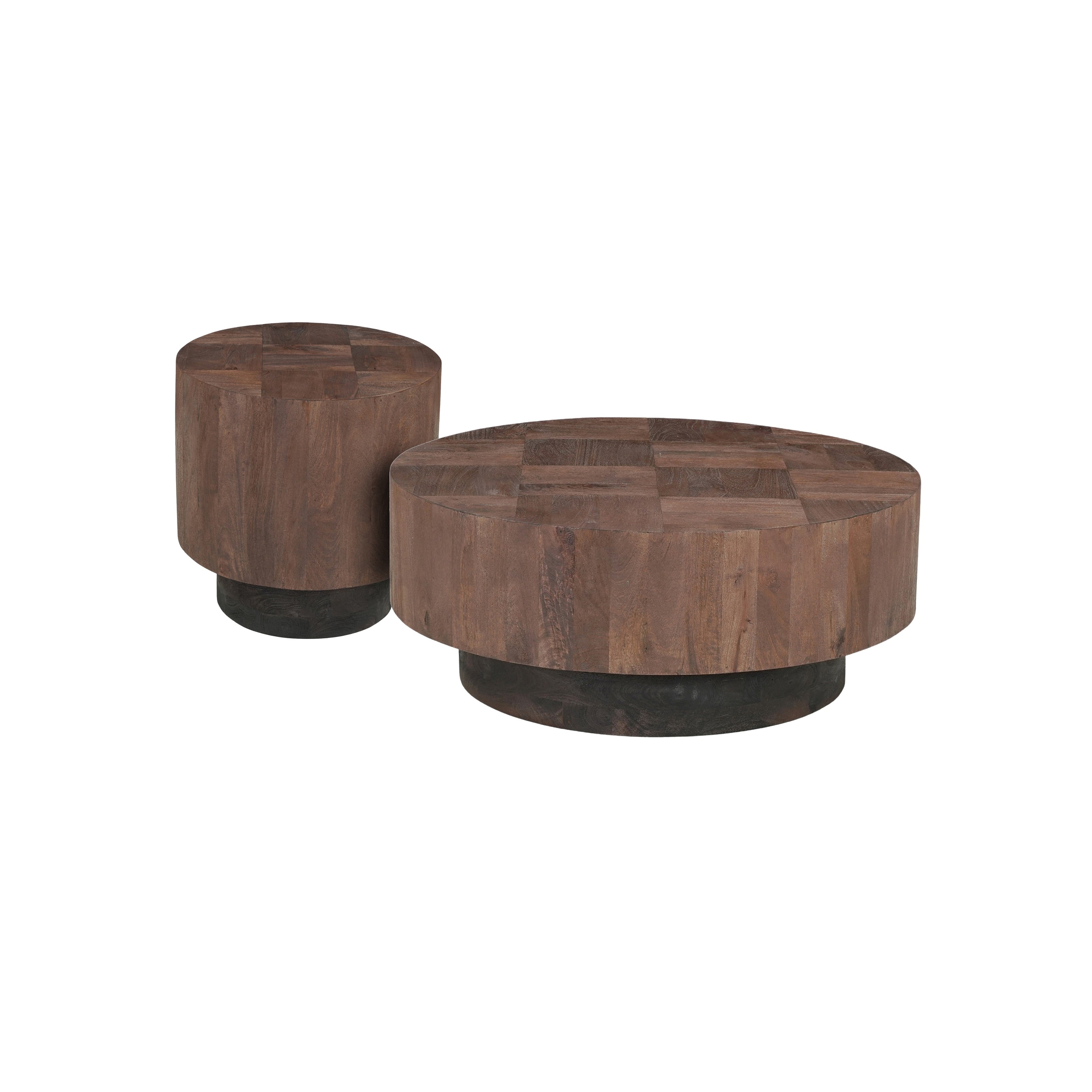 Caden Solid Mango Wood 2 Piece Round Coffee Table Set