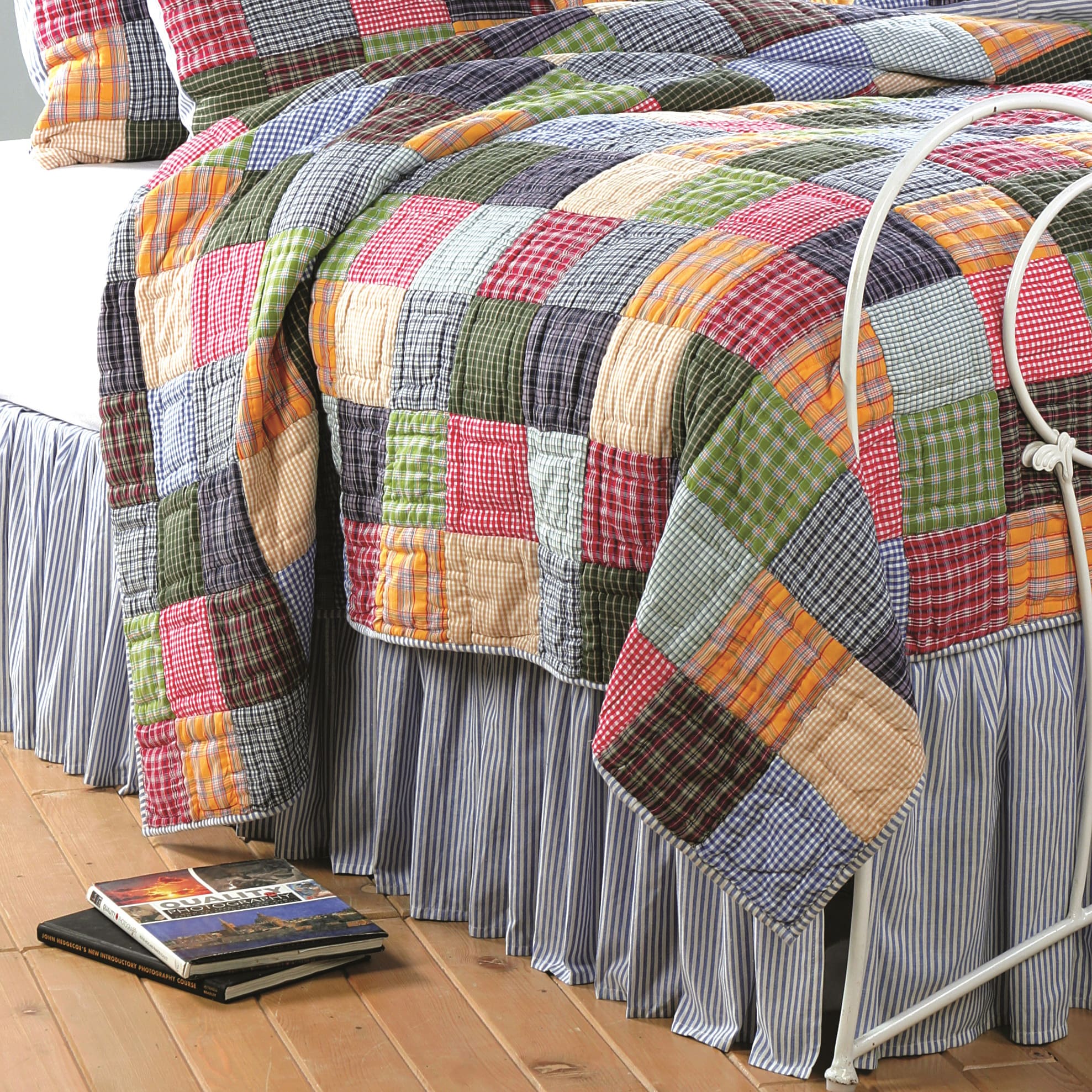 Copper Grove Lafarge Blue And White Bell Stripe Bedskirt
