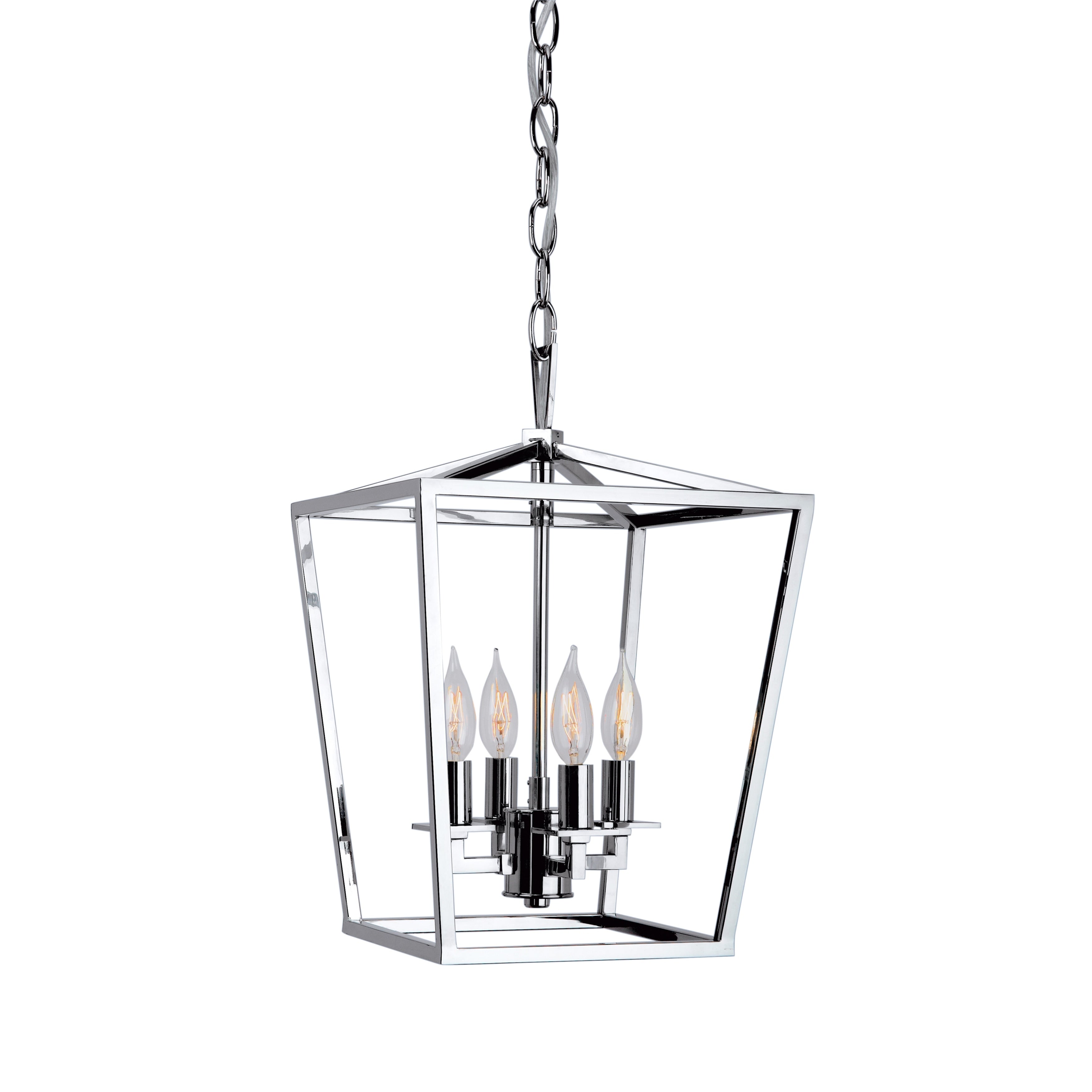 Cage 12 Inch Wide 4 Light Pendant In Polished Nickel 12In W X 12In D X 18In H