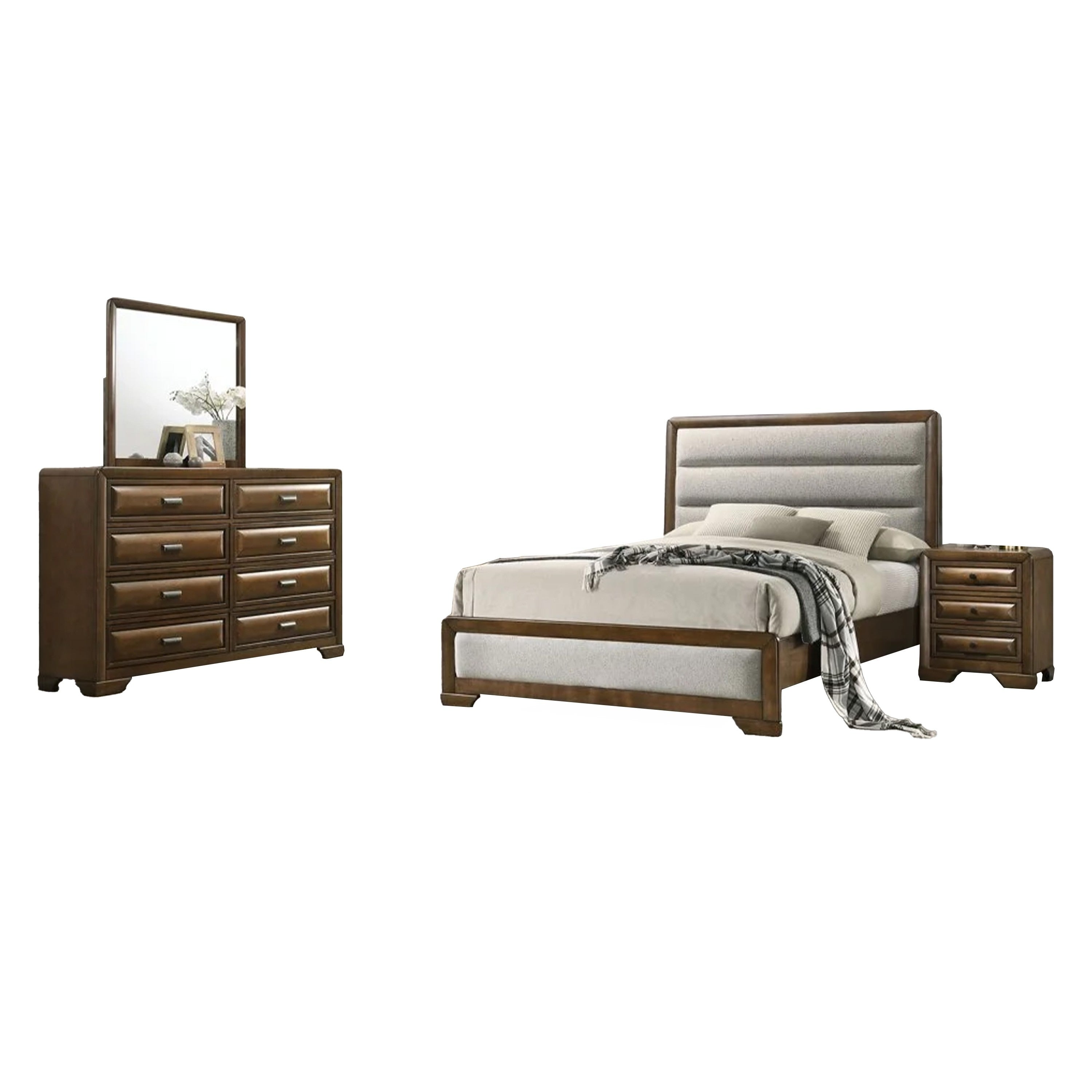 Cair 4Pc Queen Bedroom Set Channel Light Gray Upholstery Brown