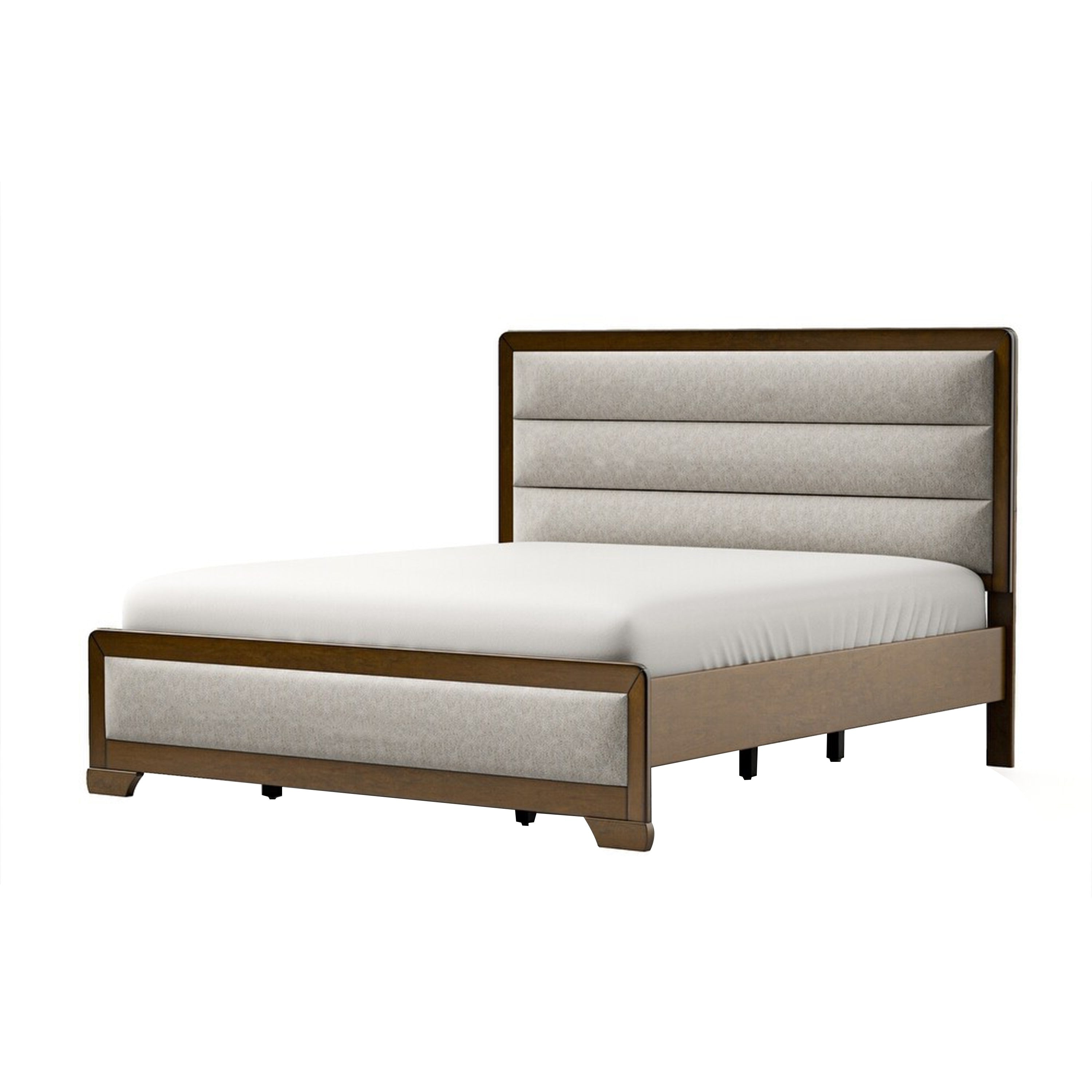 Cair Queen Bed Channel Tufted Light Gray Fabric Upholstered Brown