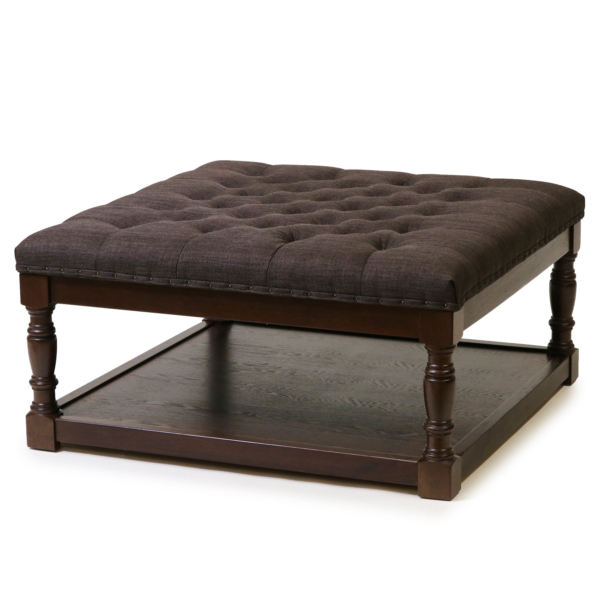 Cairona Tufted Textile 34 Inch Shelved Ottoman Coffee Table Optional Colors