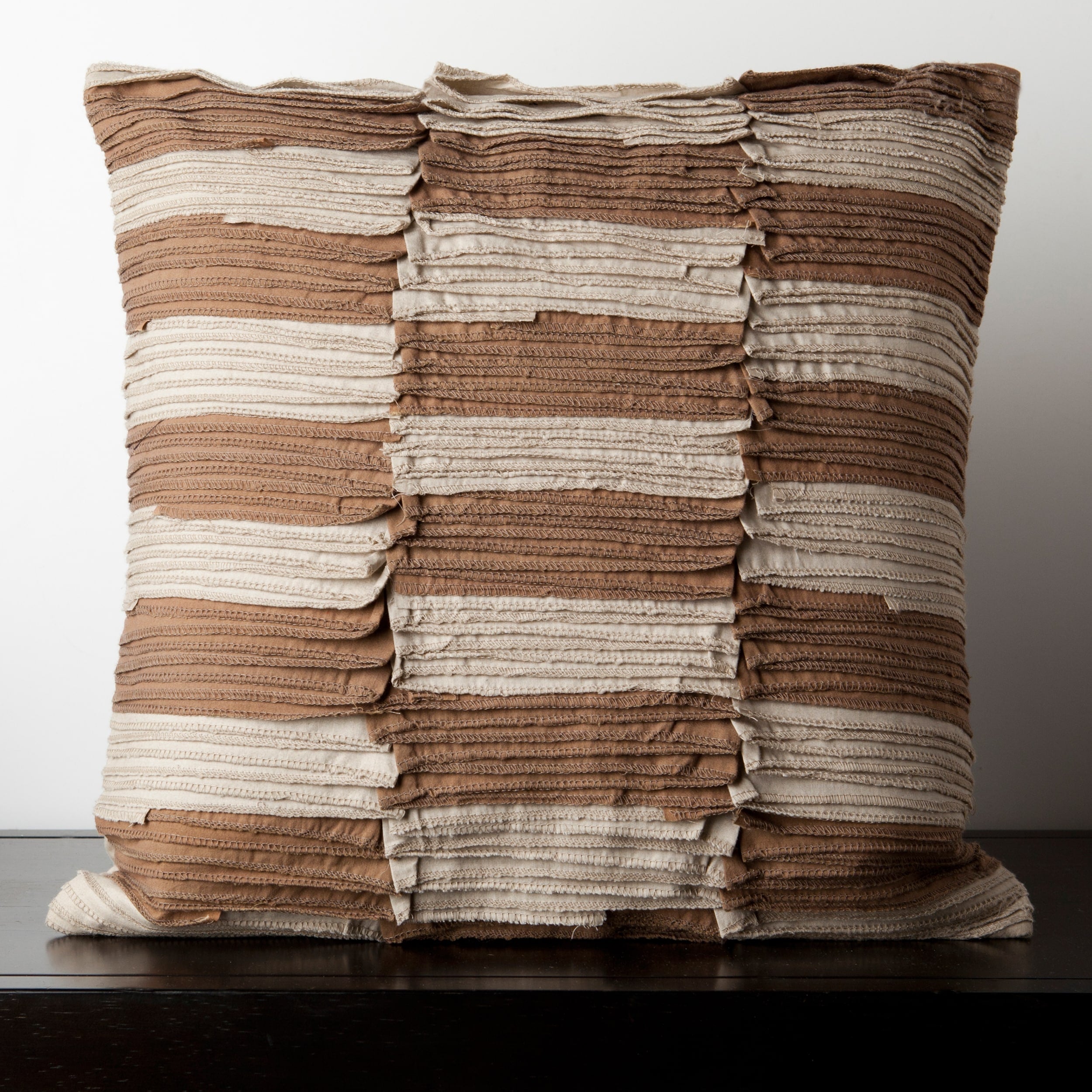 Cait Brown Beige Pleated 18 Inch Decorative Feather Down Pillow