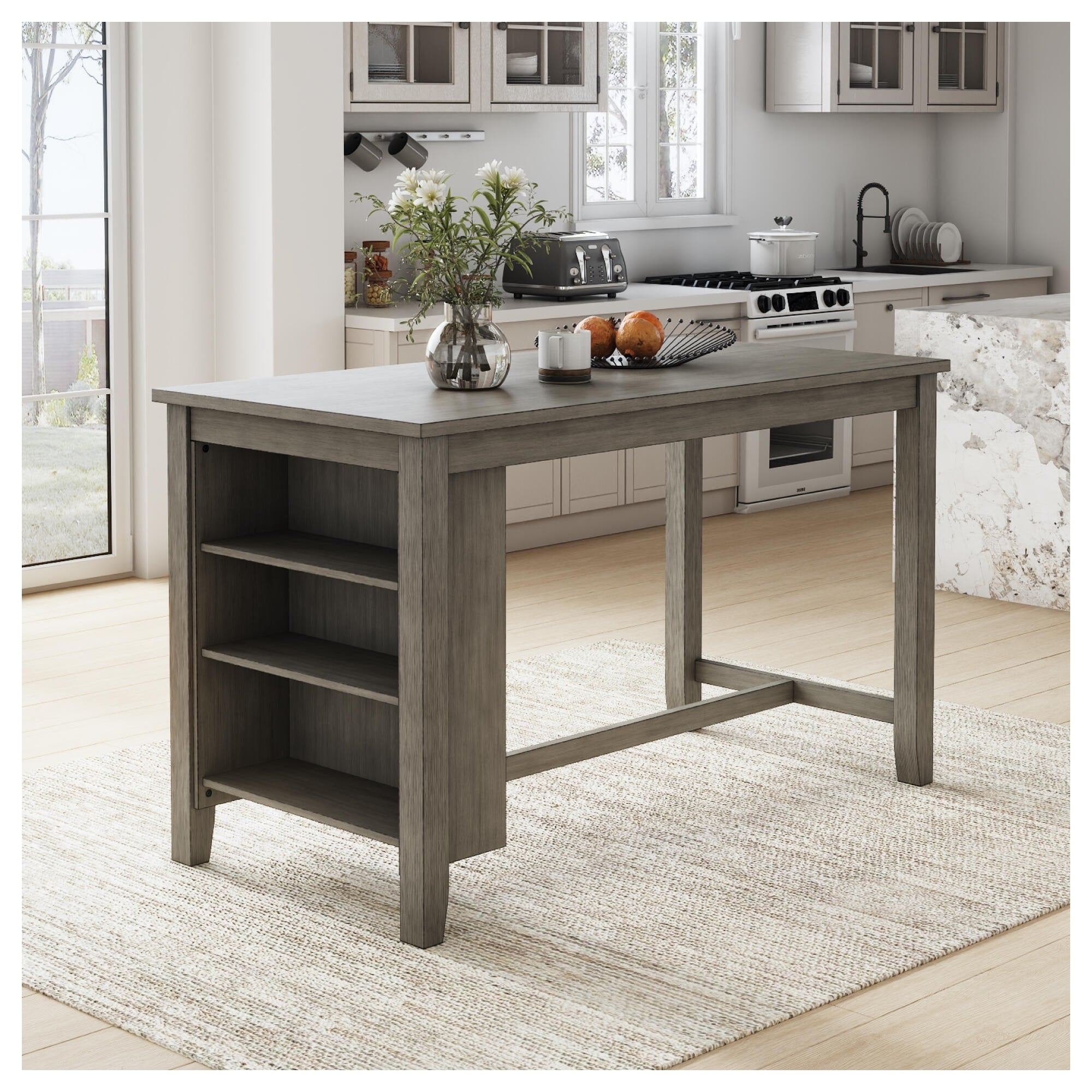 Caitbrook Rectangular Counter Height Dining Table With Storage Gray
