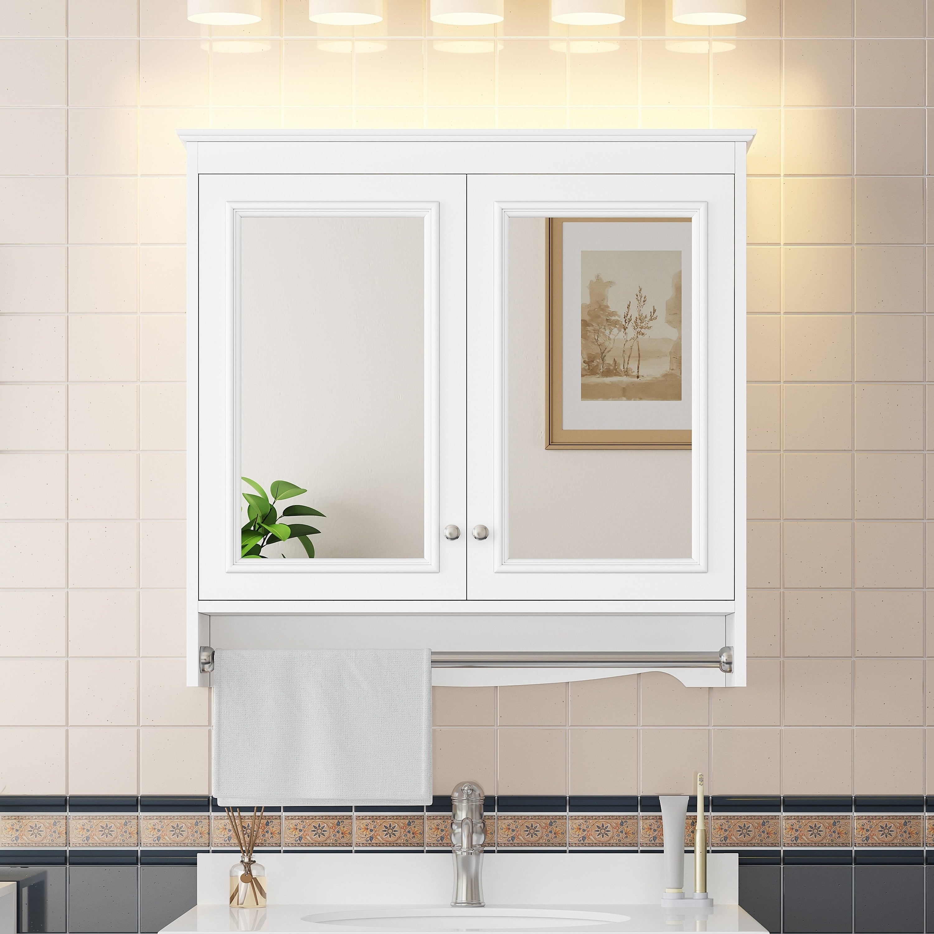 Calder Modern Wall Mounted 3 In 1 Mirror Cabinet With Adjustable Shelves Soft Close Doors And Towel Bar By Gdfstudio
