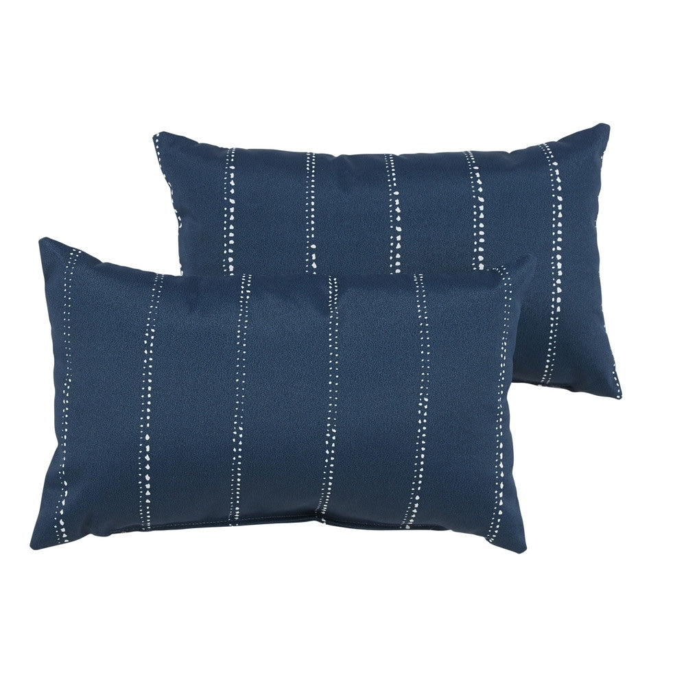 Caldwell Iii Navy Dotted Stripes Indoor Outdoor 13 X 20 Inch Knife Edge Throw Pillow Set Of 2