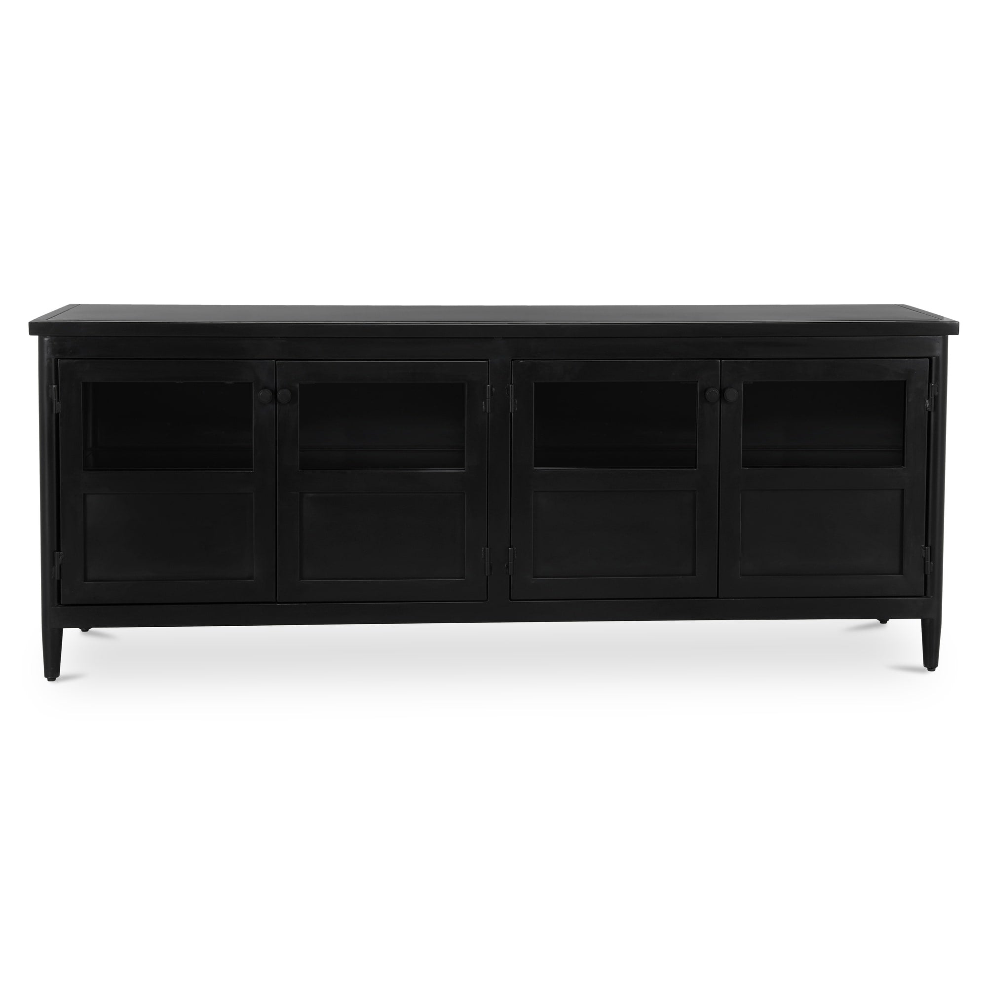 Calen Media Unit Iron Tempered Glass Doors Powder Coated Finish Black