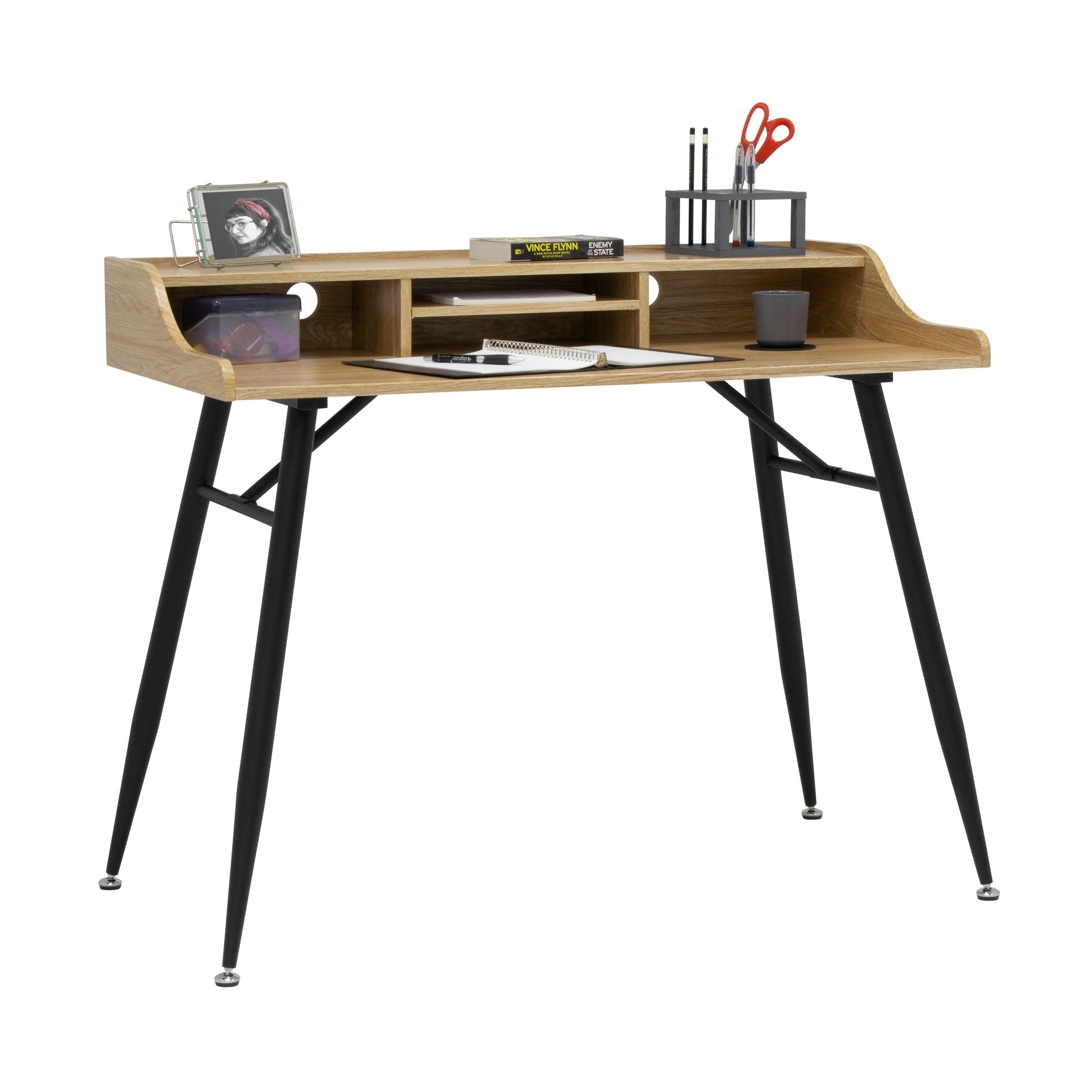 Calico Designs Woodford 45 Wide Modern Secretary Writing Desk With Low Storage Hutch And Metal Tapered Legs