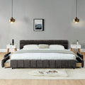 California King Size Upholstered Chenille Bed With Headboard And Storage Drawer
