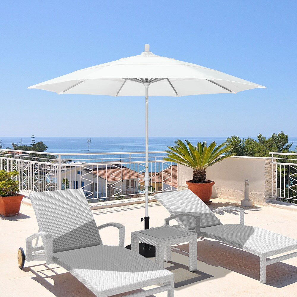 California Umbrella 11 Rd. Aluminum Market Umbrella Crank Lift Collar Tilt Dbl Wind Vent White Finish Pacifica Fabric