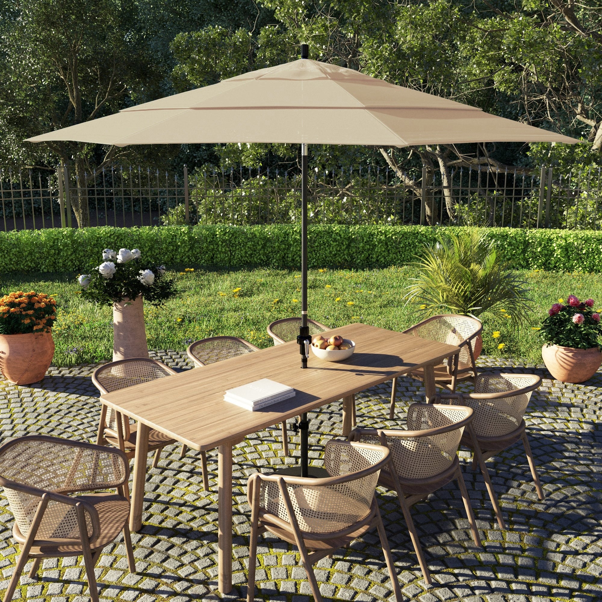 California Umbrella 11 Rd. Alum Fiberglass Rib Market Umb Crank Lift Collar Tilt Dbl Wind Vent Black Finish Sunbrella Fabric