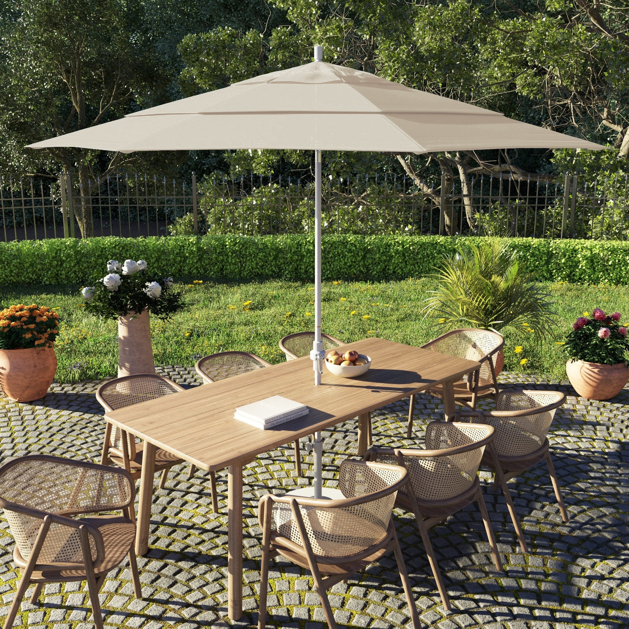 California Umbrella 11 Rd. Alum Fiberglass Rib Market Umb Crank Lift Collar Tilt Dbl Wind Vent White Finish Sunbrella Fabric