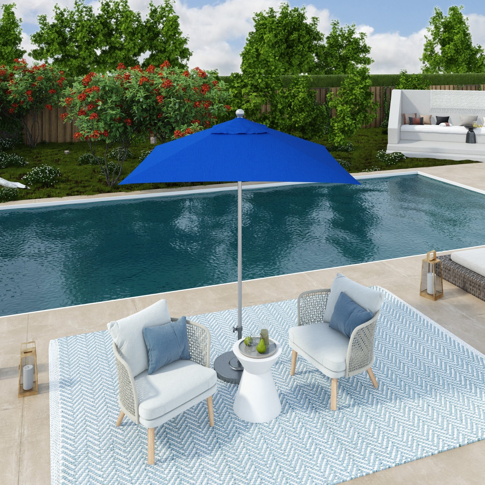 California Umbrella 6 Sq. Aluminum Frame Fiberglass Rib Market Umbrella Push Open Bronze Finish Sunbrella Fabric
