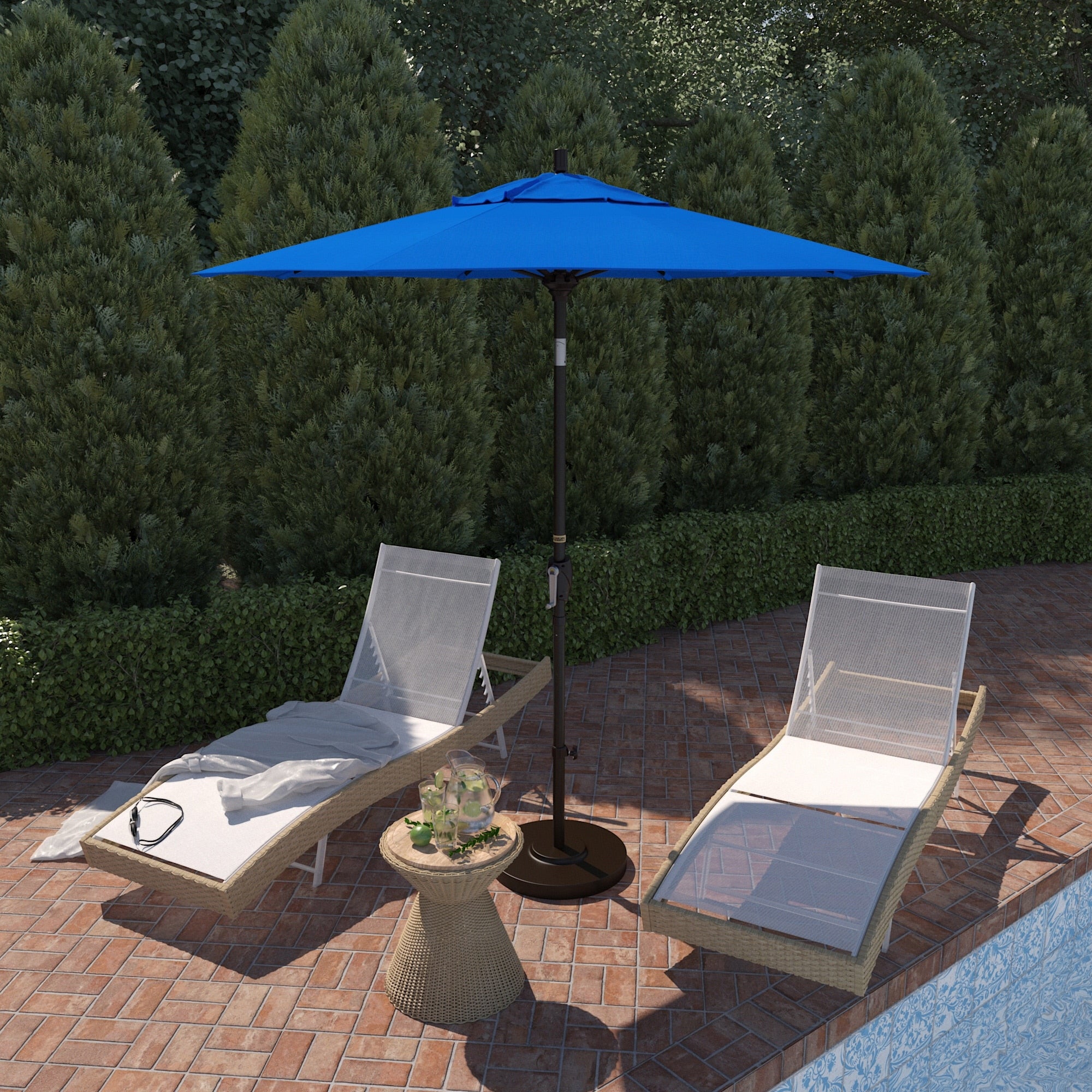 California Umbrella 7.5 Rd. Aluminum Market Umbrella Crank Lift With Push Button Tilt Bronze Finish Olefin Fabric