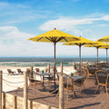 California Umbrella 7.5 Round Marenti Wood Frame Market Umbrella Push Open Stained Natural Wood Finish Pacifica Fabric