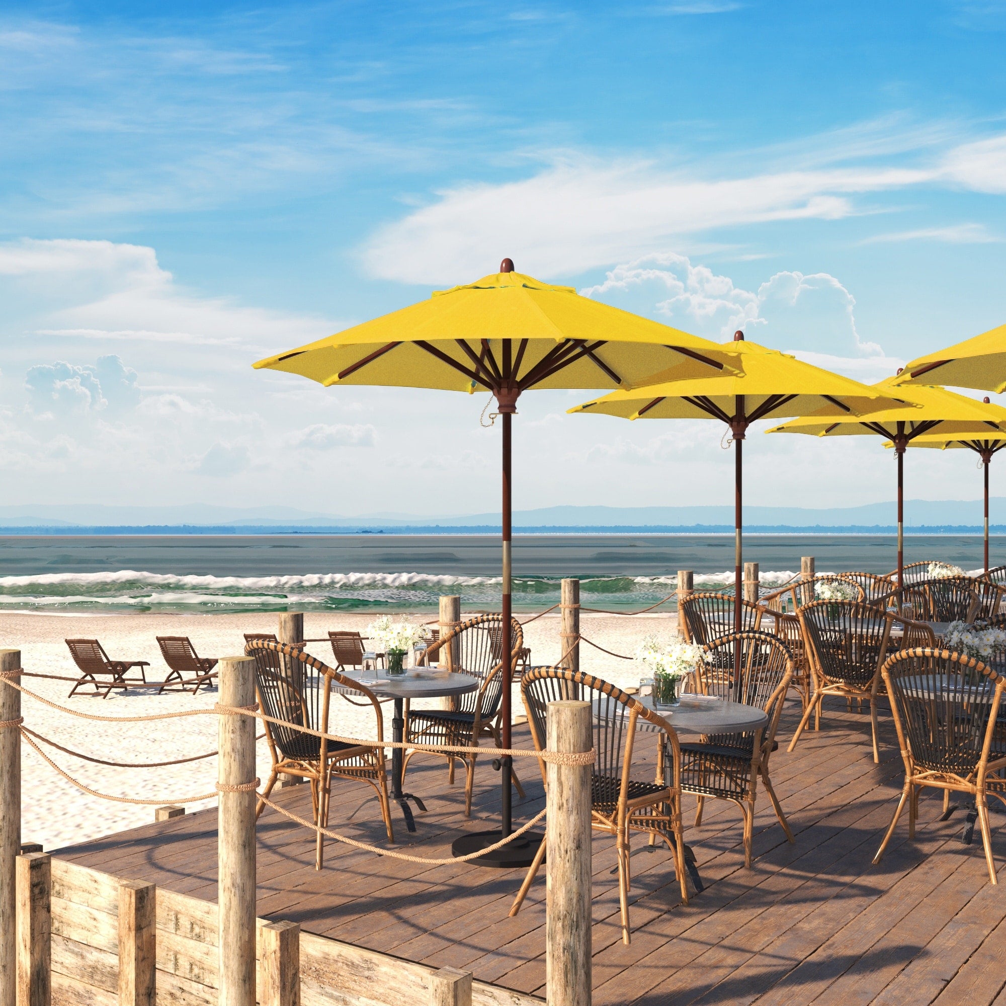 California Umbrella 7.5 Round Marenti Wood Frame Market Umbrella Push Open Stained Natural Wood Finish Pacifica Fabric