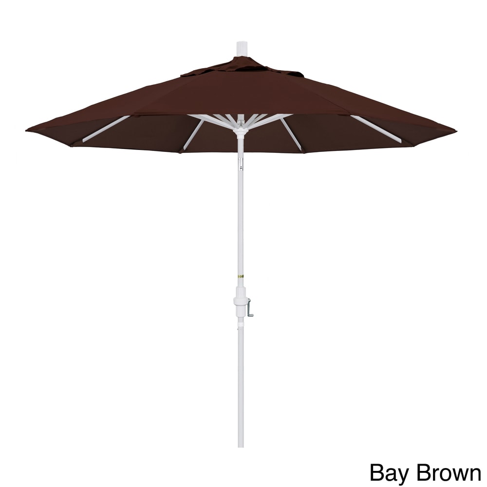 California Umbrella 9 Rd. Aluminum Market Umbrella Deluxe Crank Lift With Collar Tilt White Frame Finish Sunbrella Fabric