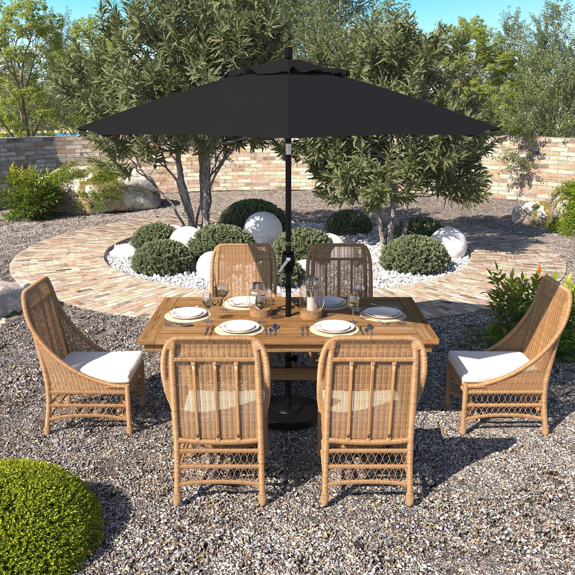 California Umbrella 9 Rd. Aluminum Market Umbrella Crank Lift With Push Button Tilt Black Finish Sunbrella Fabric
