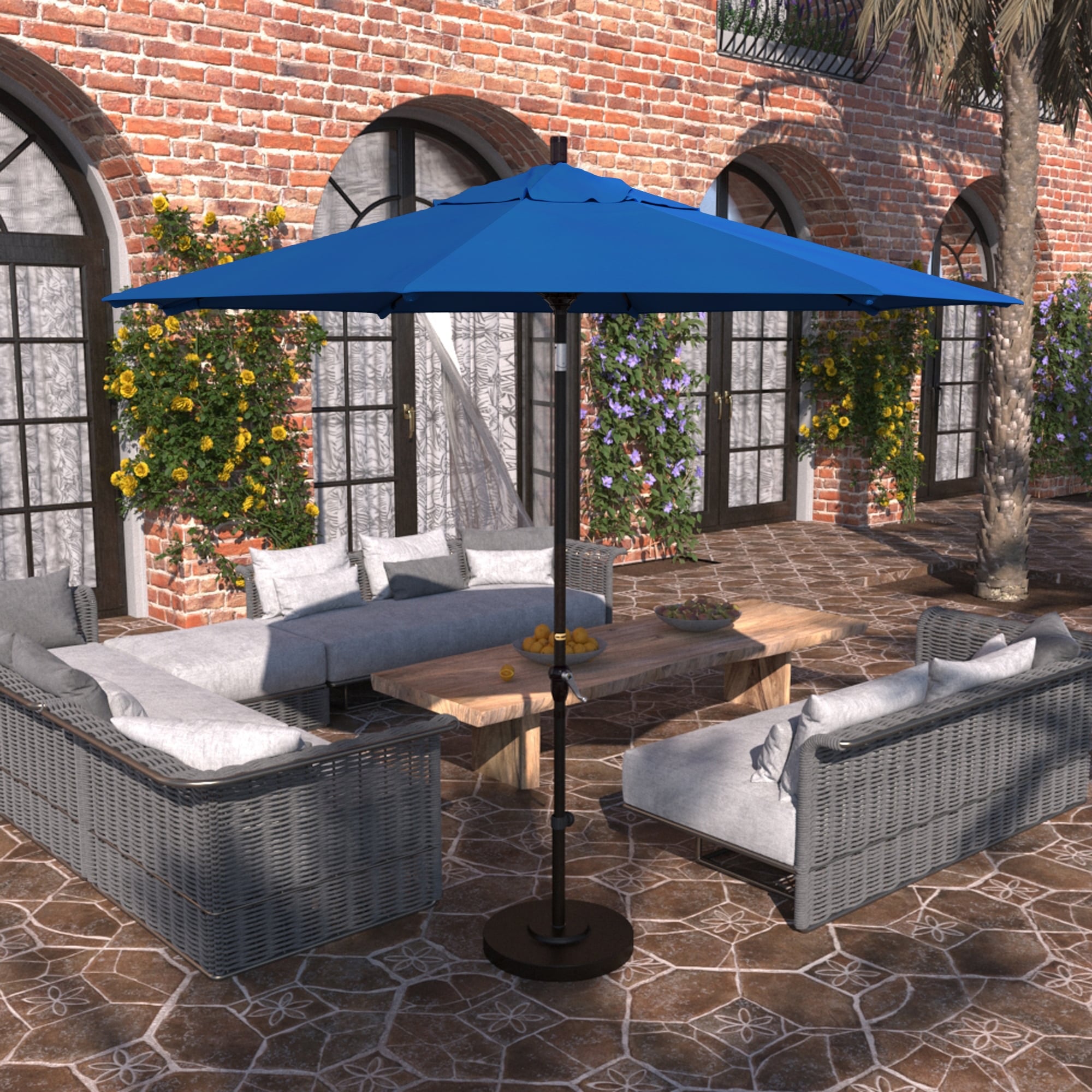 California Umbrella 9 Rd Alum Crank Open Auto Tlit Patio Umbrella
