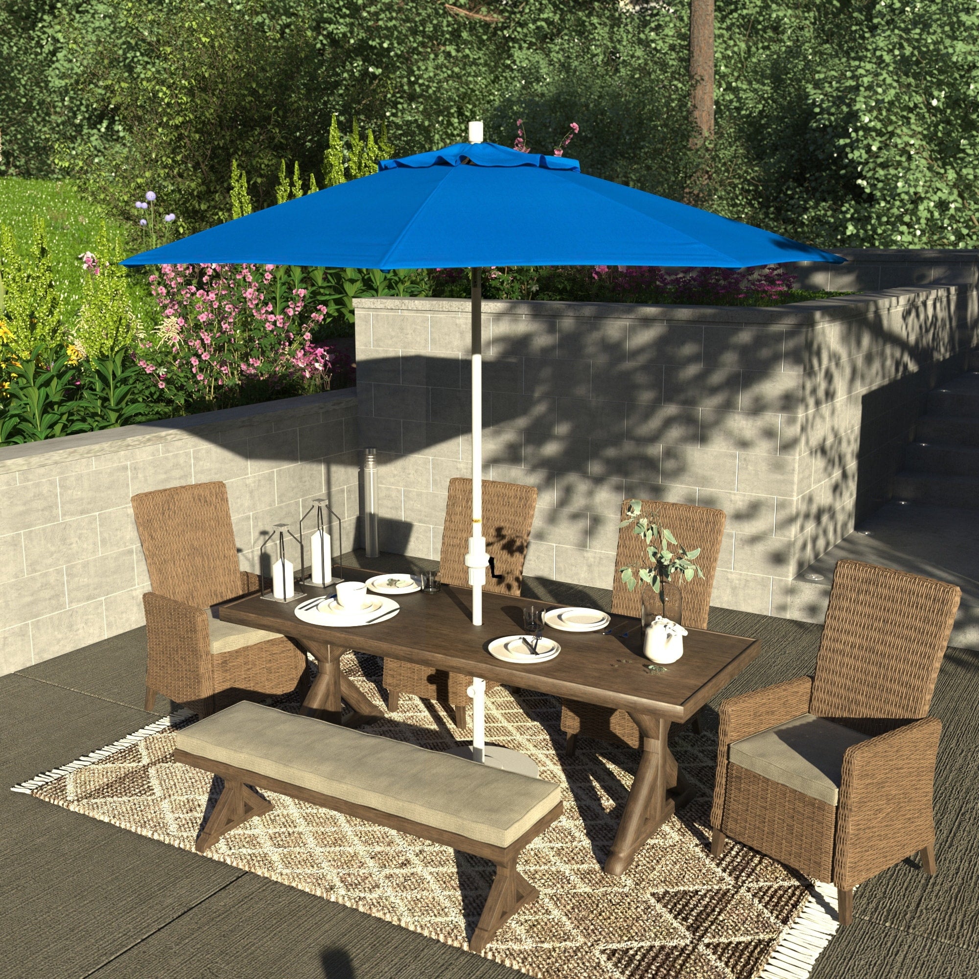 California Umbrella 9 Rd. Aluminum Fiberglass Rib Market Umb Deluxe Crank Lift Collar Tilt White Finish Pacifica Fabric