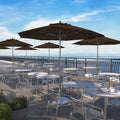 California Umbrella 9 Rd. Aluminum Frame Fiberglass Rib Market Umbrella Push Open Anodized Silver Finish Sunbrella Fabric