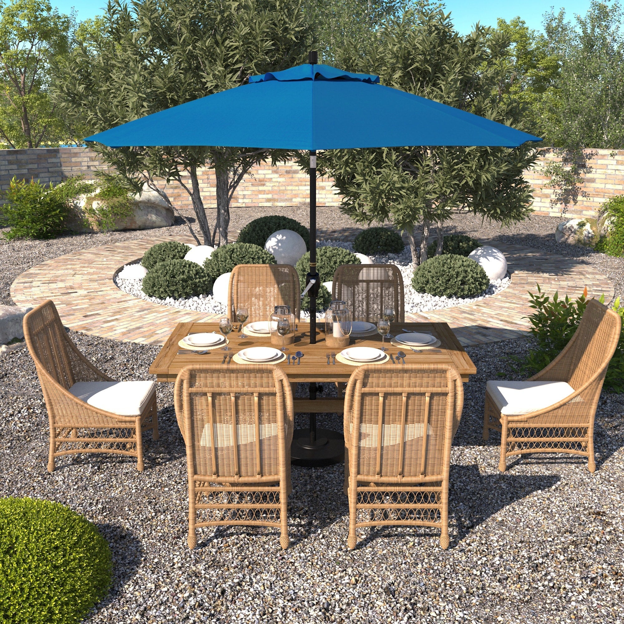 California Umbrella 9 Rd. Aluminum Market Umbrella Crank Lift With Push Button Tilt Black Finish Pacifica Fabric