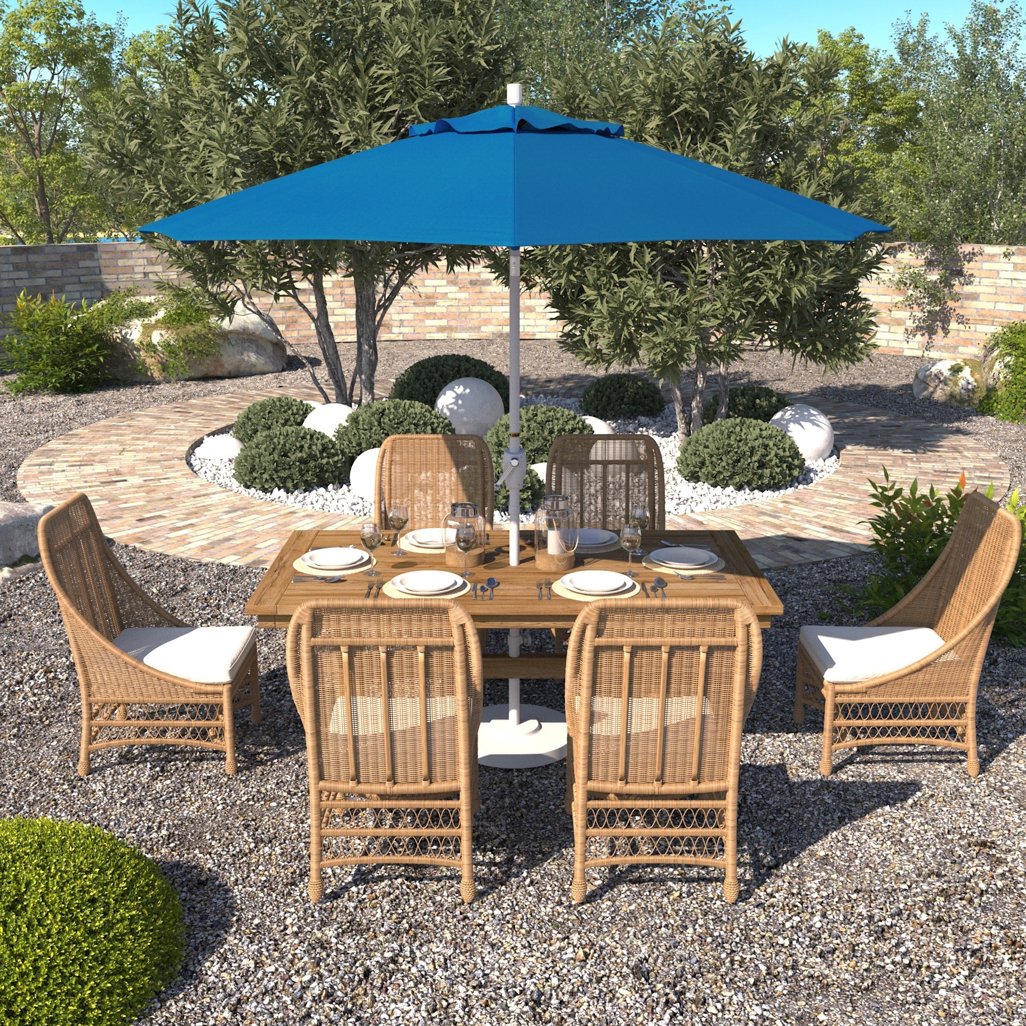 California Umbrella 9 Rd. Aluminum Market Umbrella Crank Lift With Push Button Tilt White Finish Pacifica Fabric