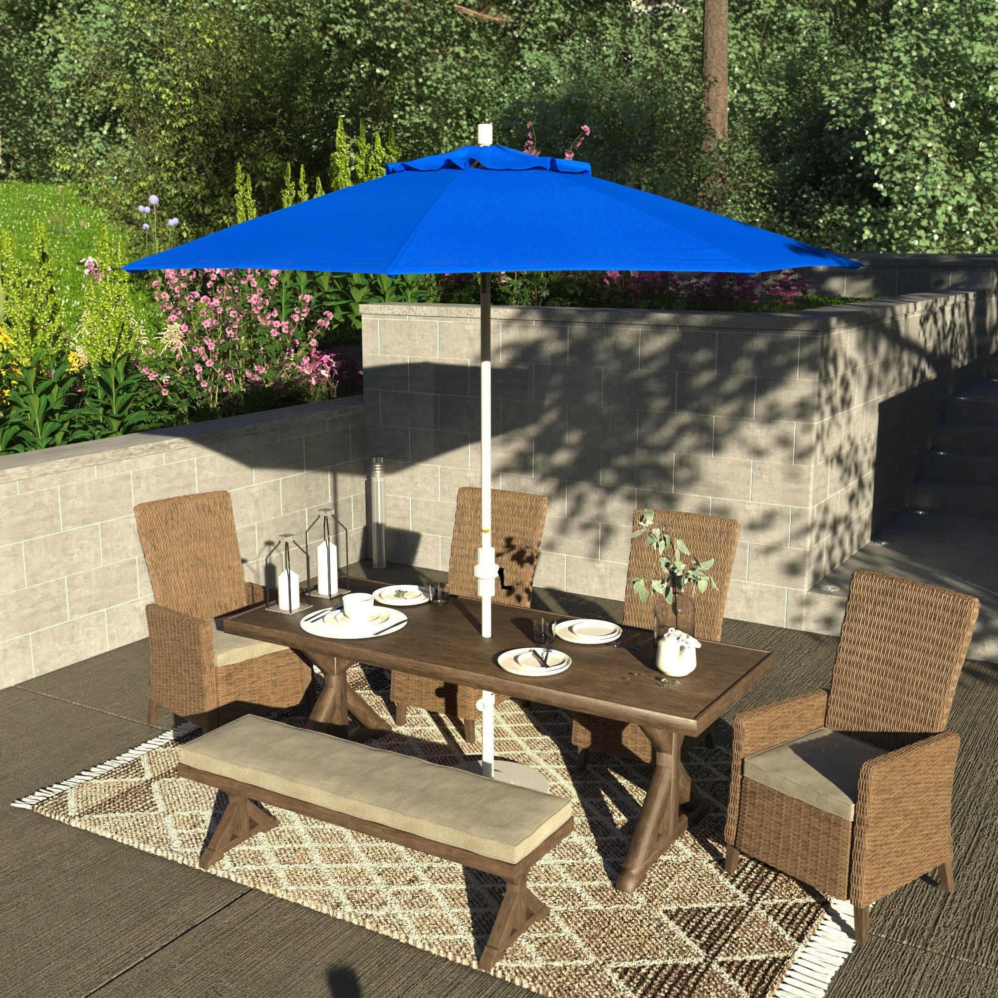 California Umbrella 9 Rd. Aluminum Fiberglass Rib Market Umb Deluxe Crank Lift Collar Tilt White Finish Sunbrella Fabric