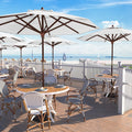 California Umbrella 9 Foot Marenti Wood Market Umbrella With Sunbrella Fabric