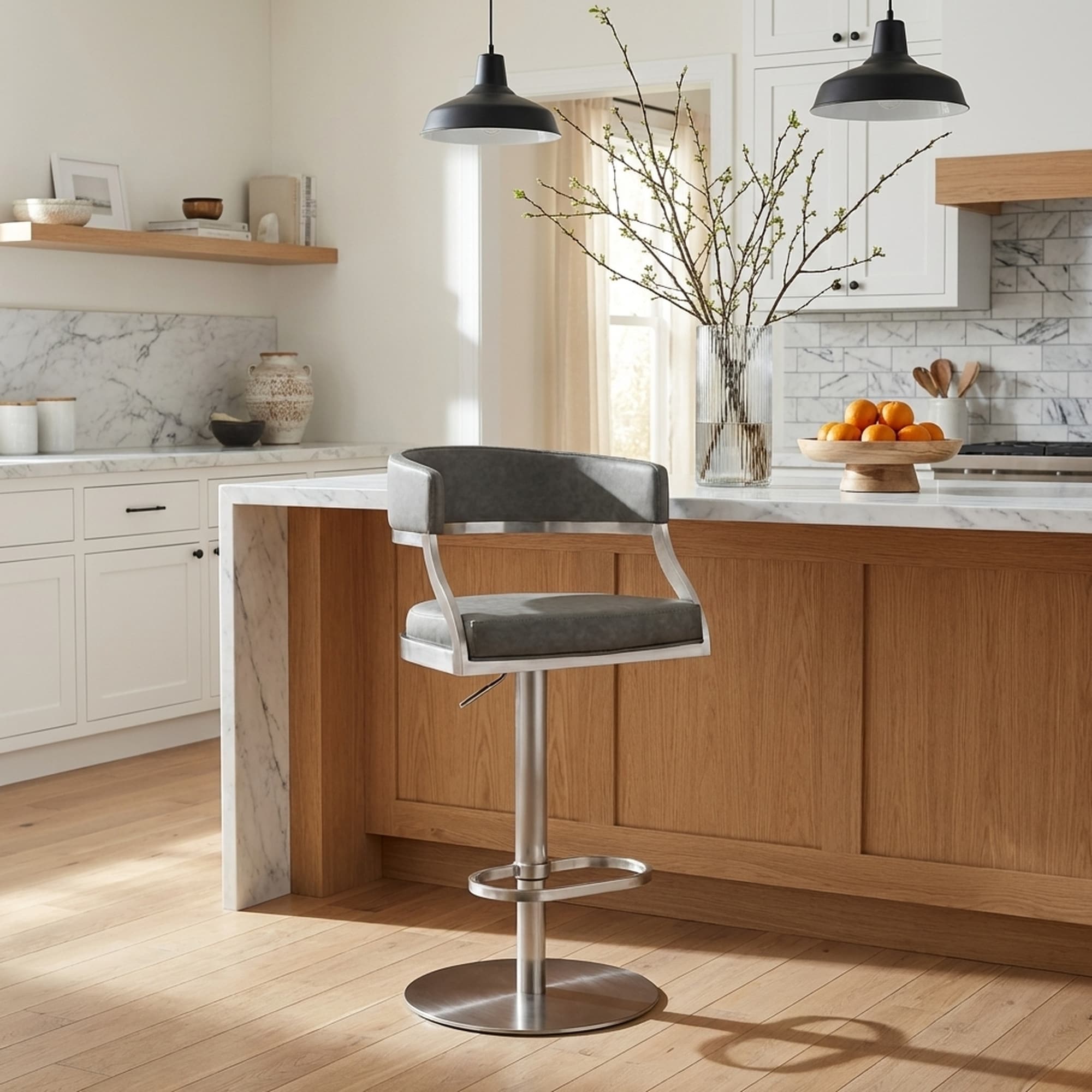Callie Modern Swive Bar Stool Upholstered Adjustable Counter Stool With Metal Base