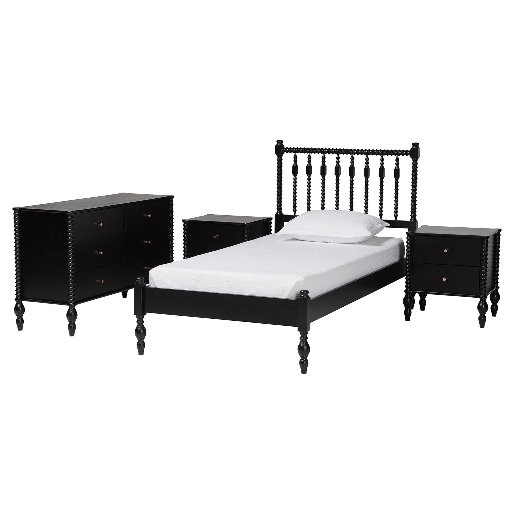Callison Spindle 4 Piece Bedroom Set Farmhouse Platform Bed With Matching Dresser And 2 Drawer Nightstands