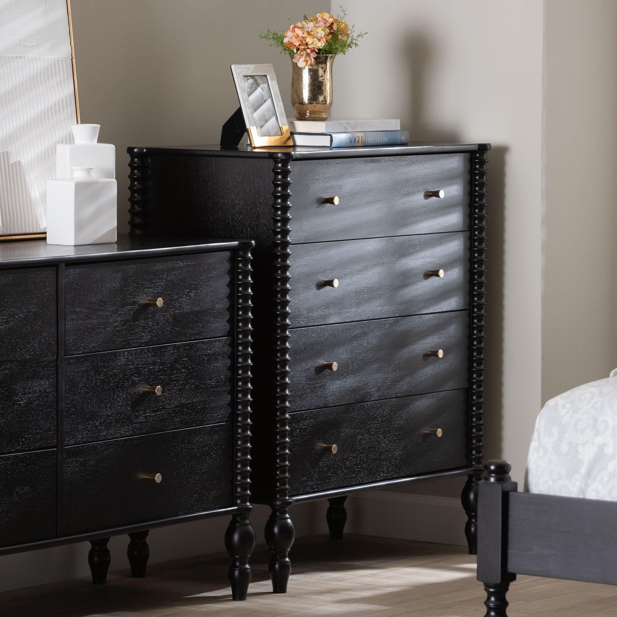 Callison Spindle Chest 4 Drawer Farmhouse Vertical Cabinet With Turned Accents For Bedroom