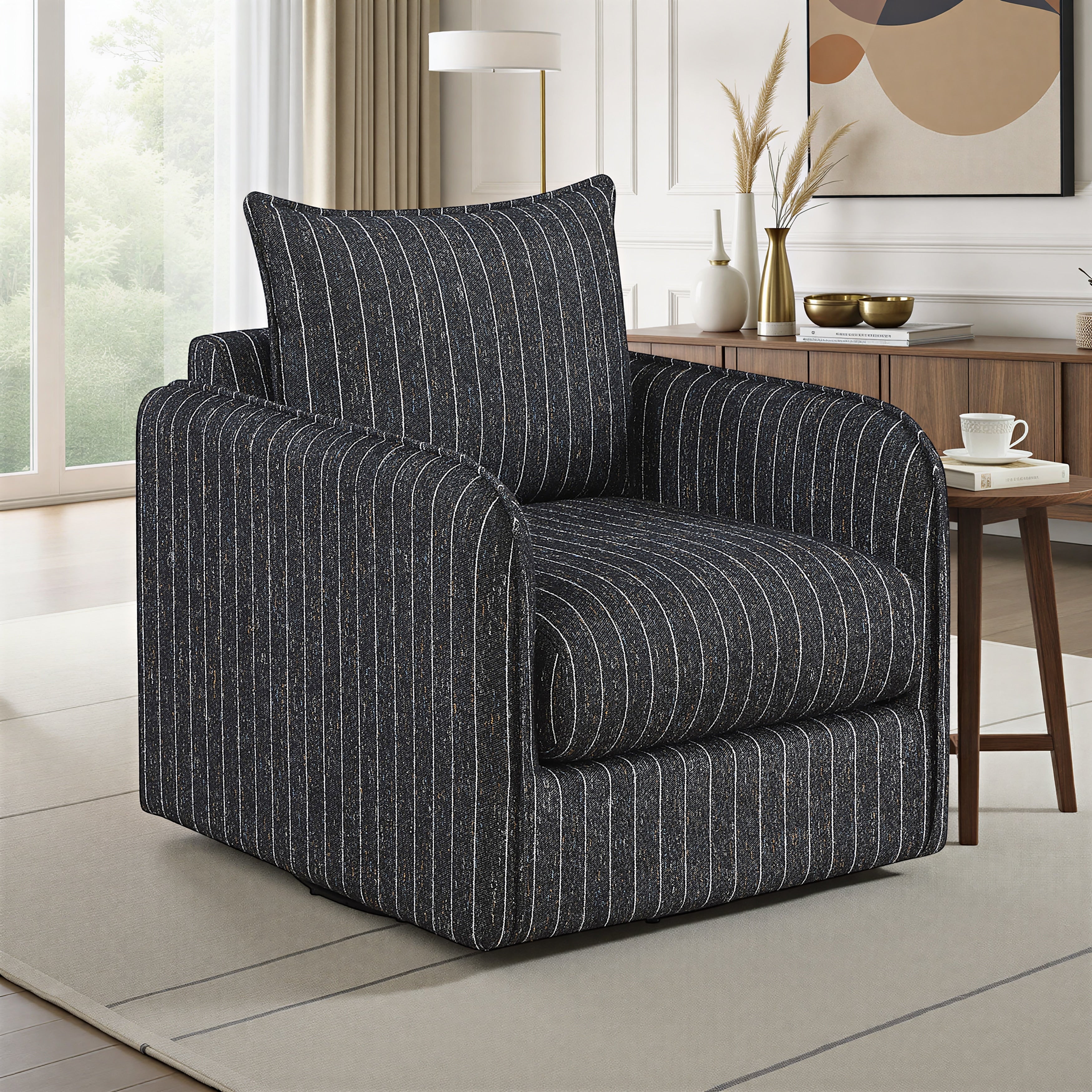Calmette 31.5 Textured Fabric Swivel Chair With 360 Degree Motion