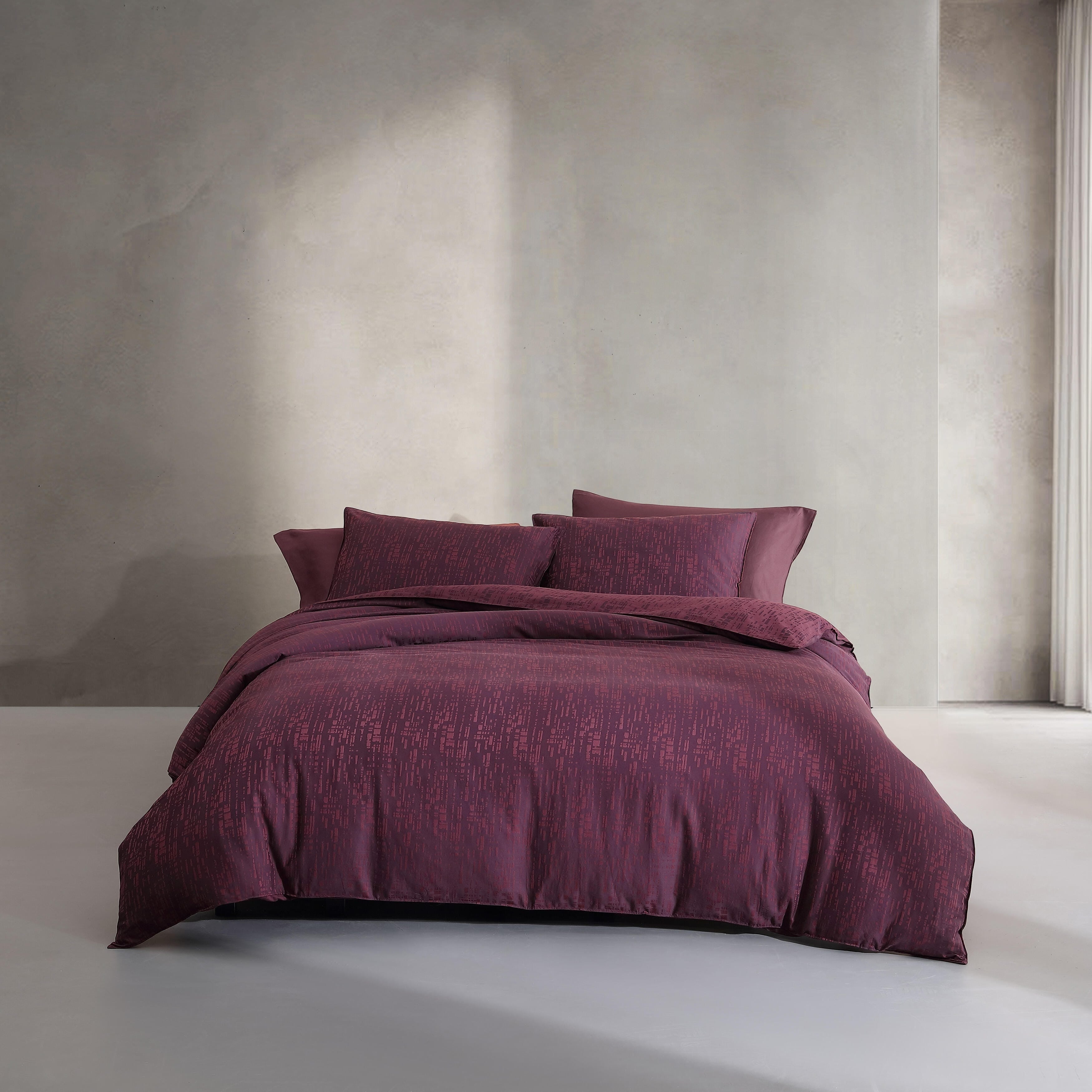 Calvin Klein Linear Circuit Cotton Jacquard Duvet Cover Set Soft Textured Modern Red 3 Piece