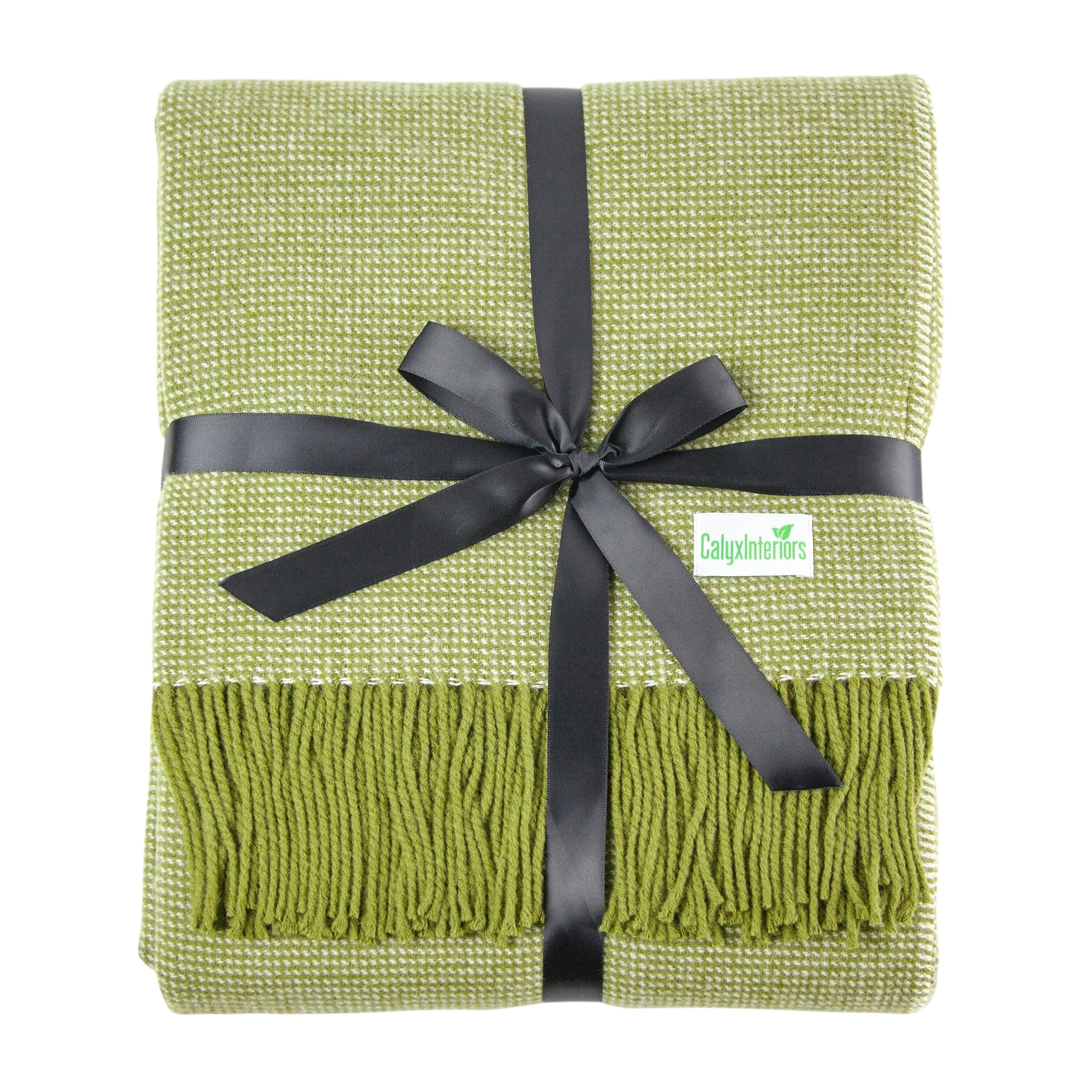Calyx Interiors Checked Lambswool Blend Throw Blankets Brick Cream With Fringe
