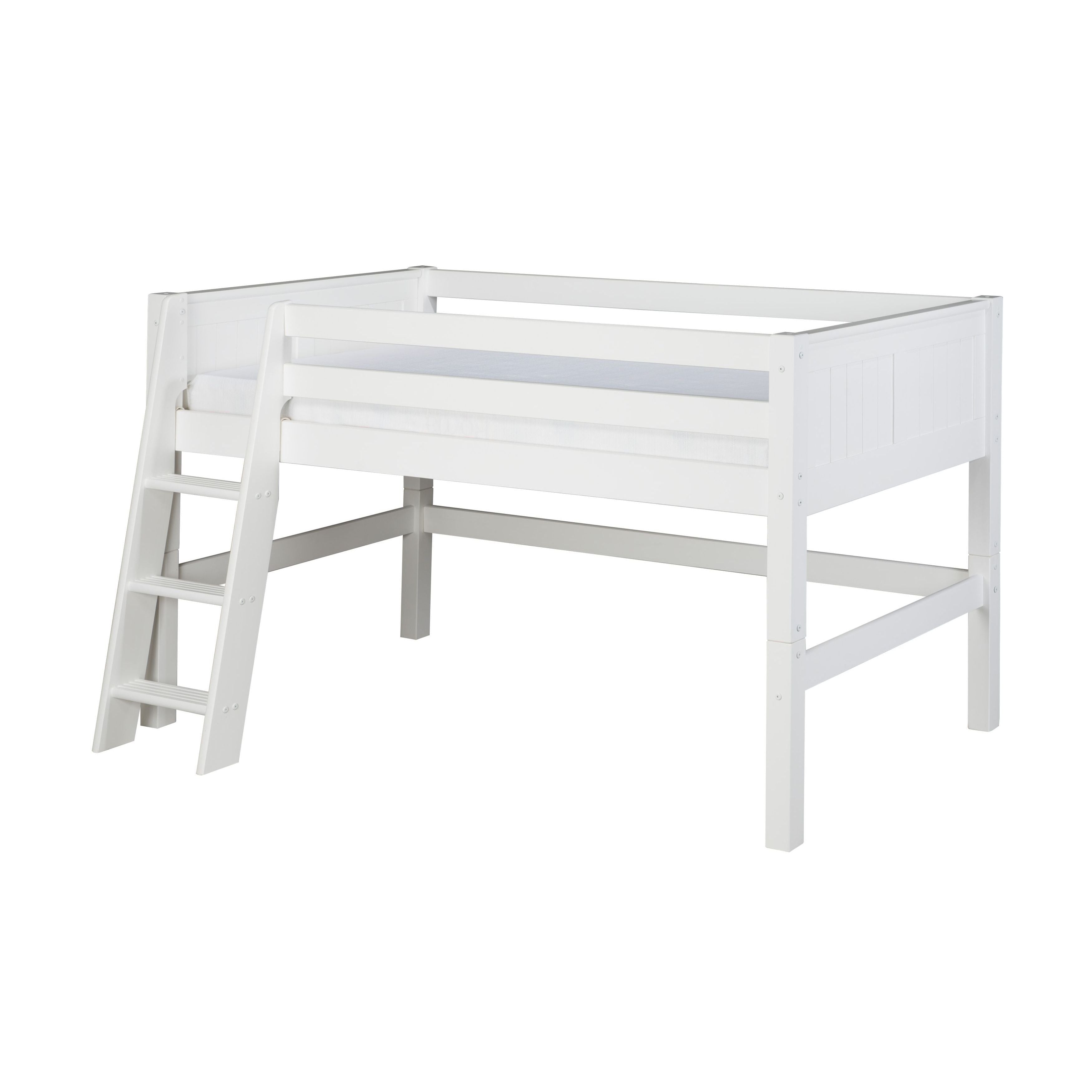 Camaflexi Twin Size White Finish Low Loft Bed With Panel Headboard