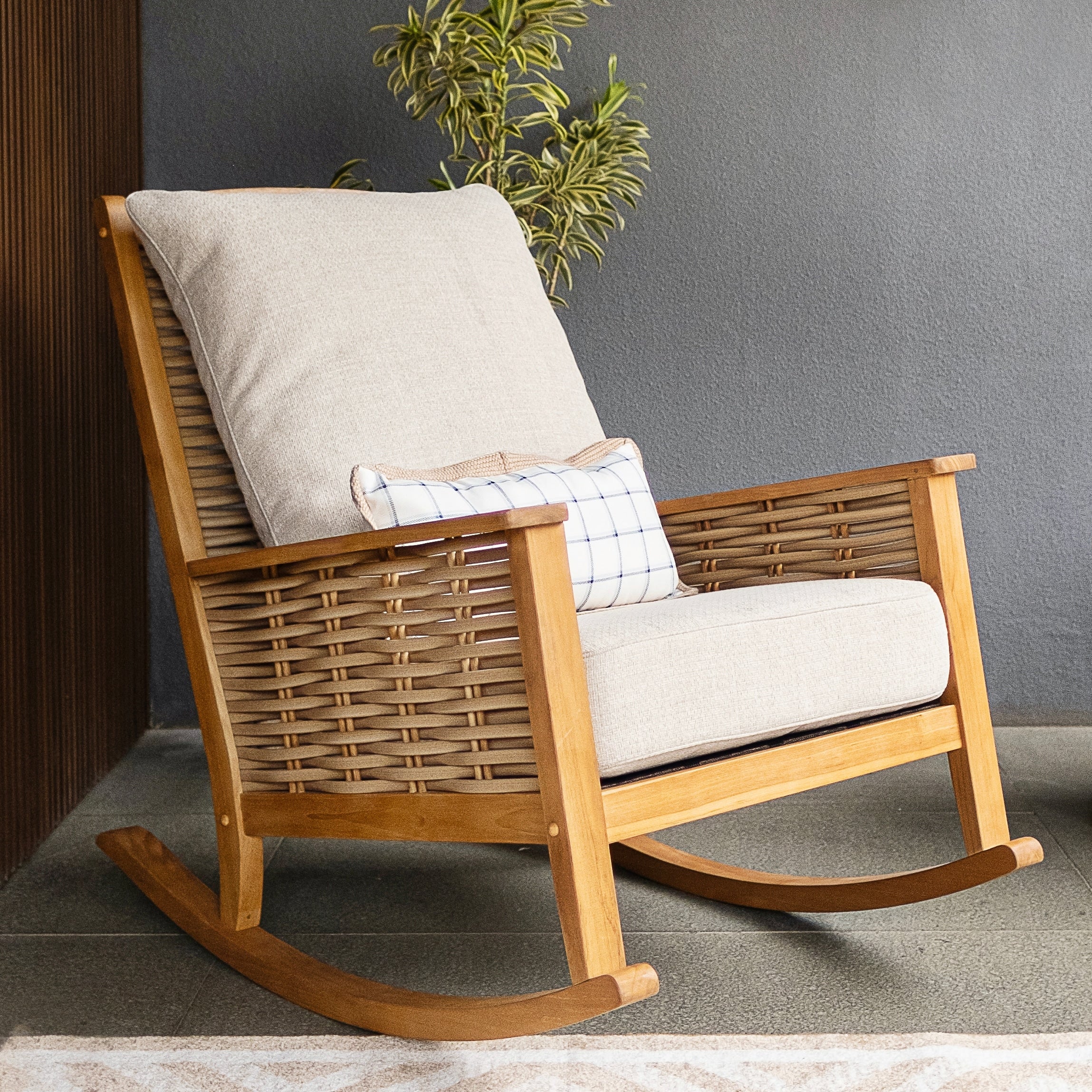 Cambridge Casual Auburn Teak Outdoor Rocking Chair With Cushion