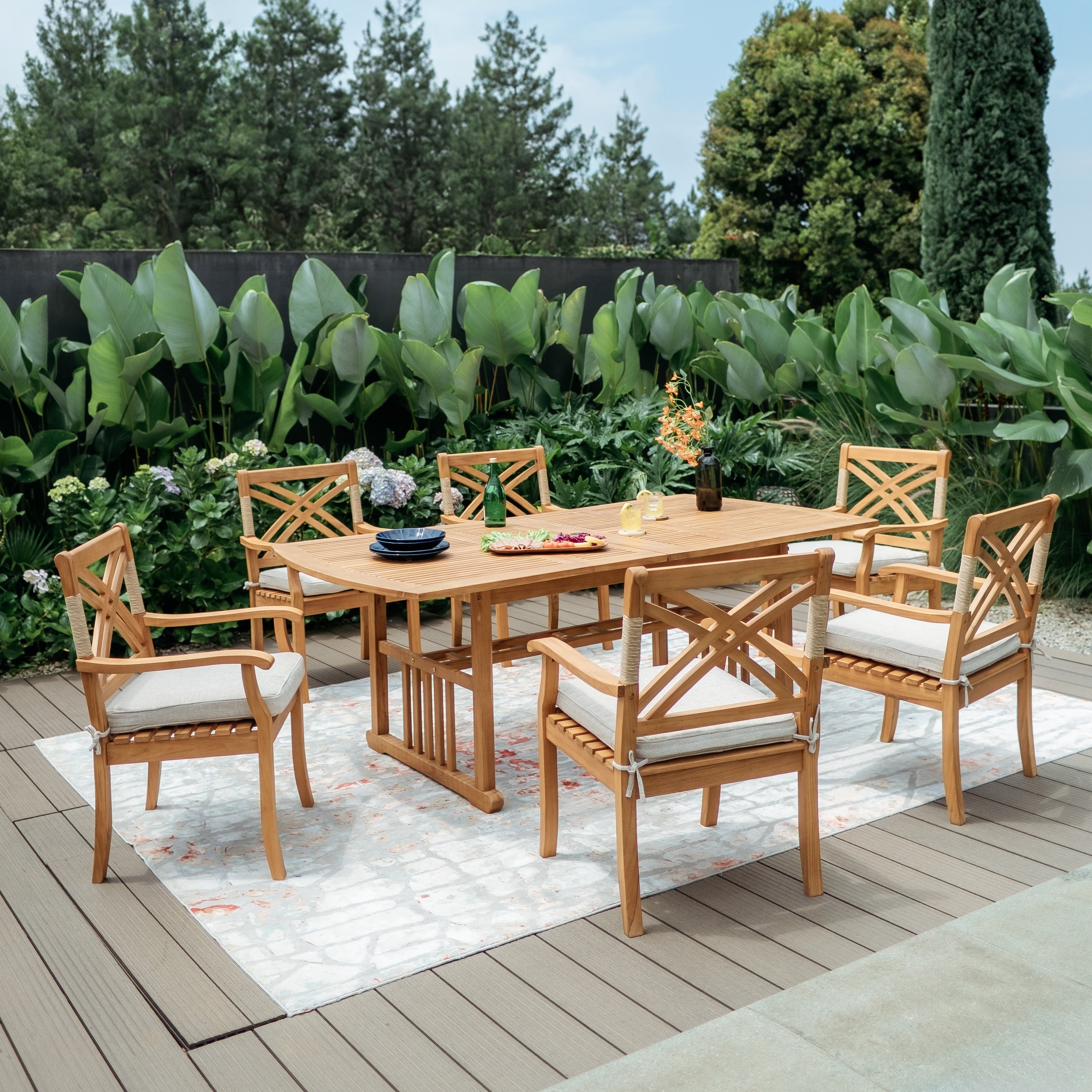 Cambridge Casual Carmel 7 Piece Teak Patio Dining Set With Extendable Table