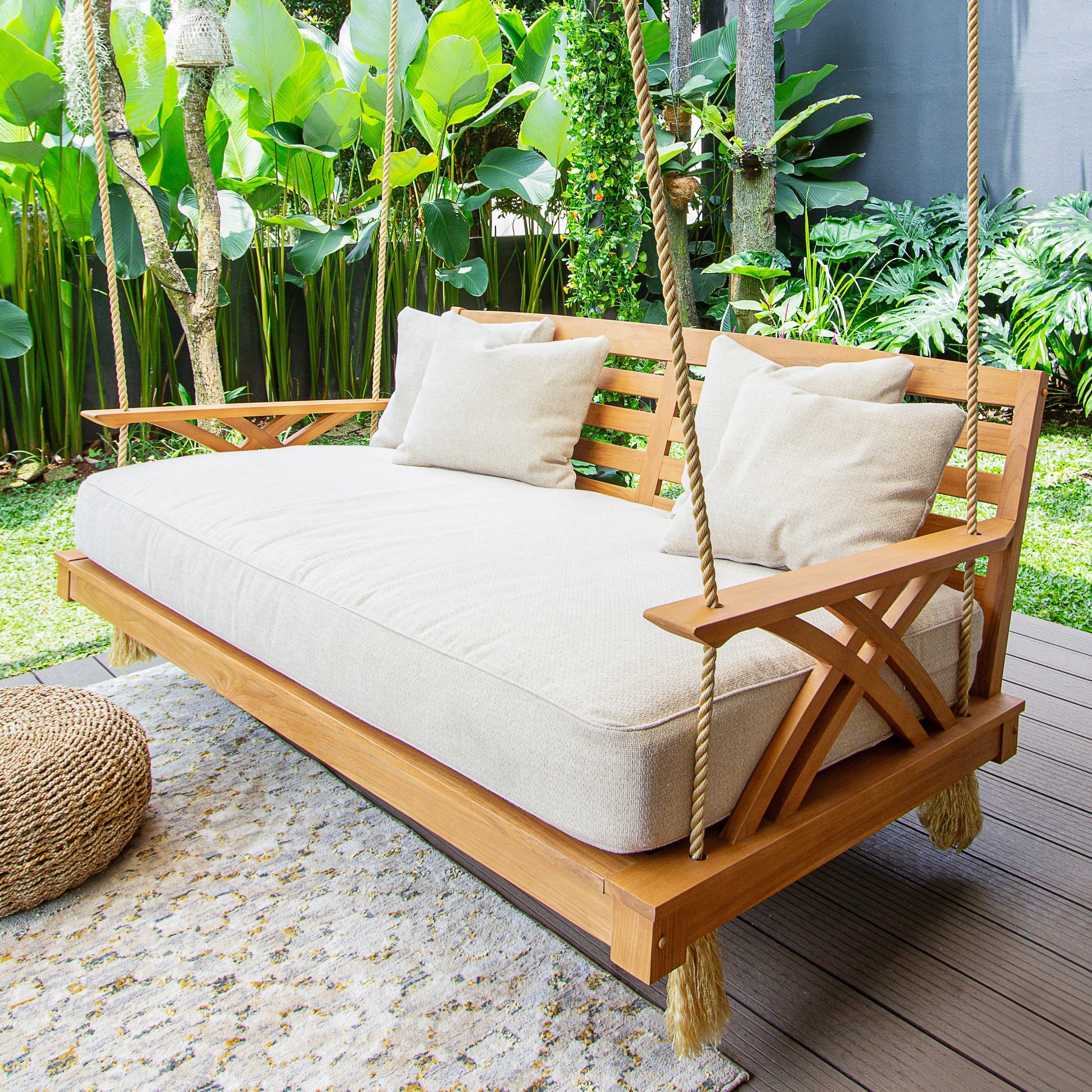 Cambridge Casual Carmel Teak Outdoor Porch Swing Daybed With Cushion