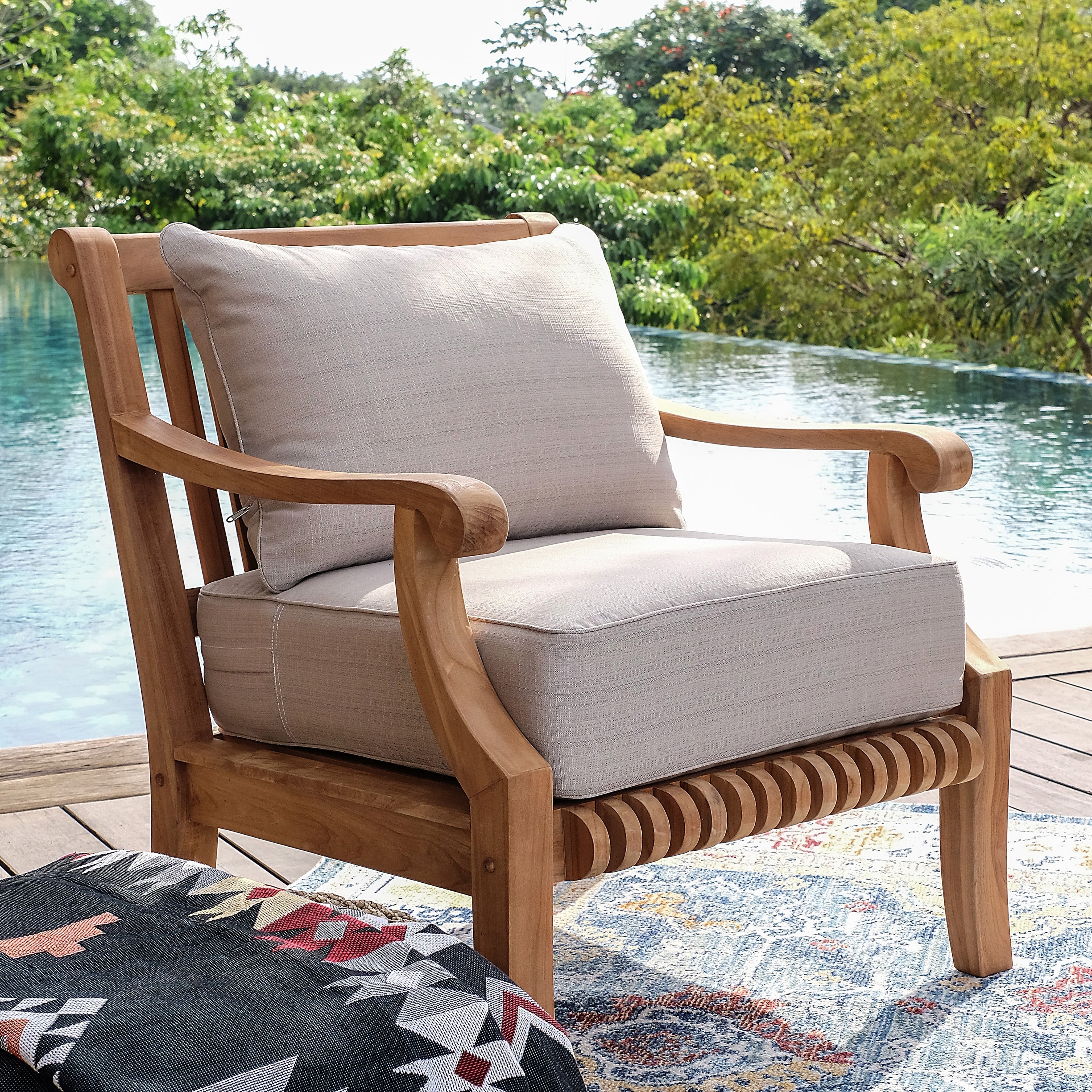 Havenside Home Chara Teak Patio Lounge Chair With Cushion