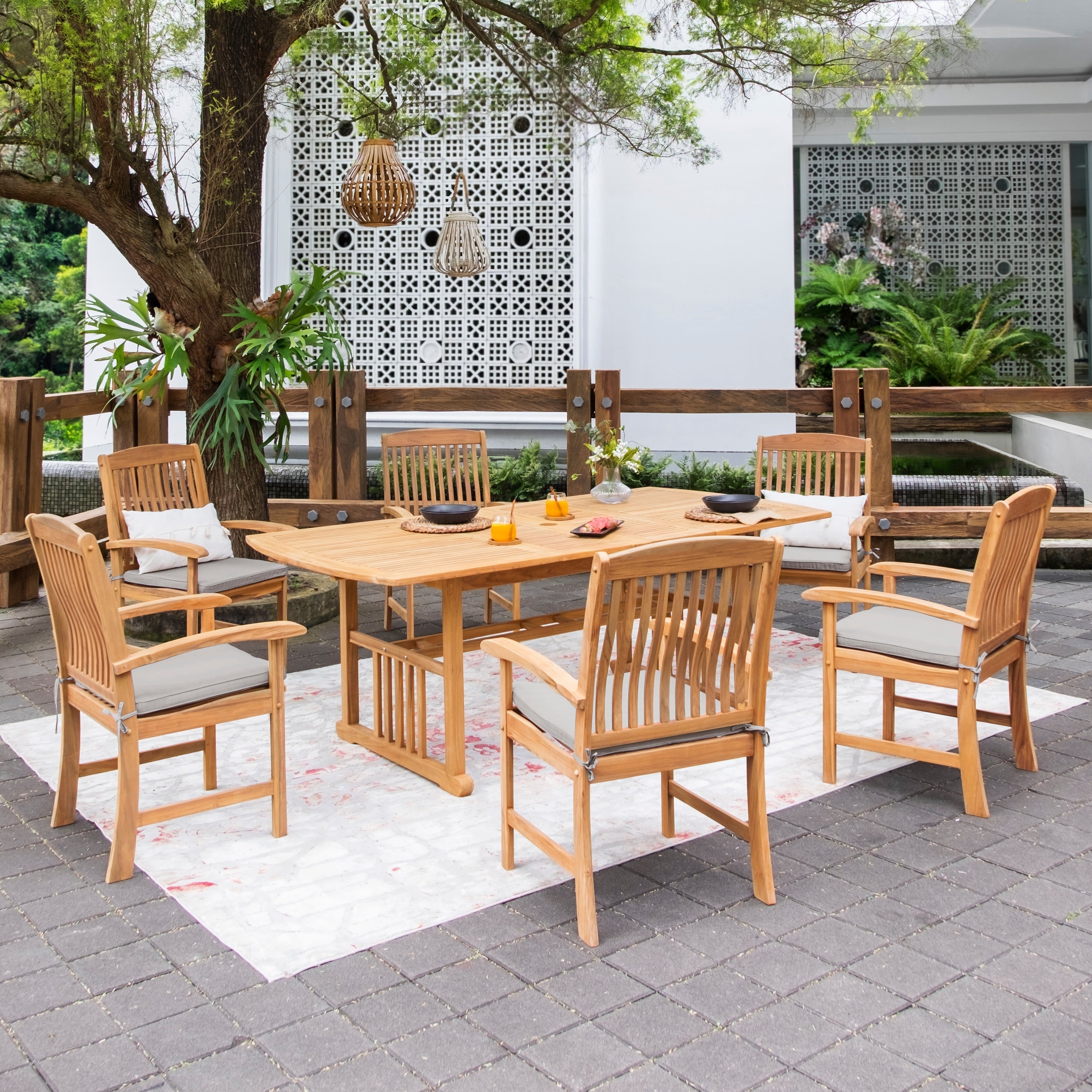 Cambridge Casual Rowlett 7 Piece Teak Patio Extendable Dining Set